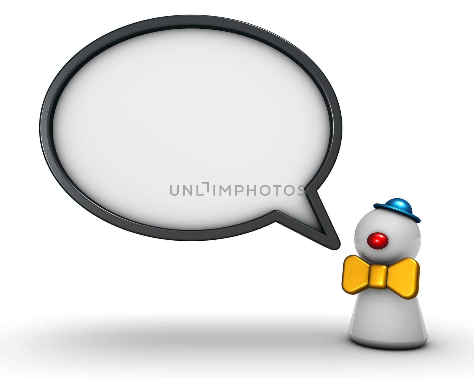 clown figure and speech bubble on white background - 3d rendering