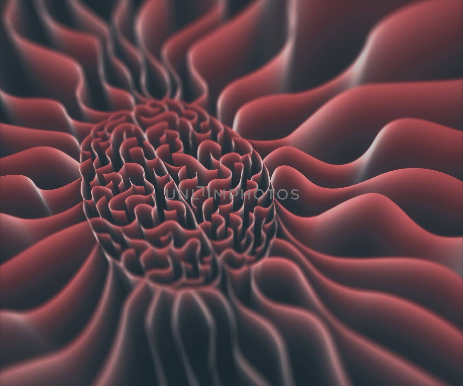 3D illustration. Walls shaped like a brain in a maze with no way out.