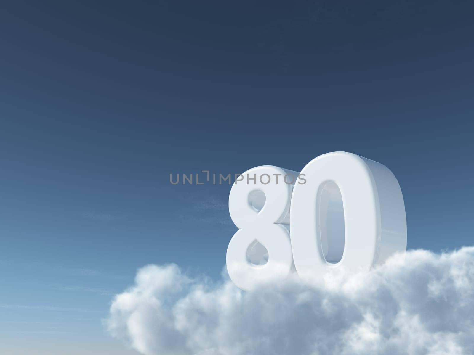 the number eighty on clouds - 3d rendering
