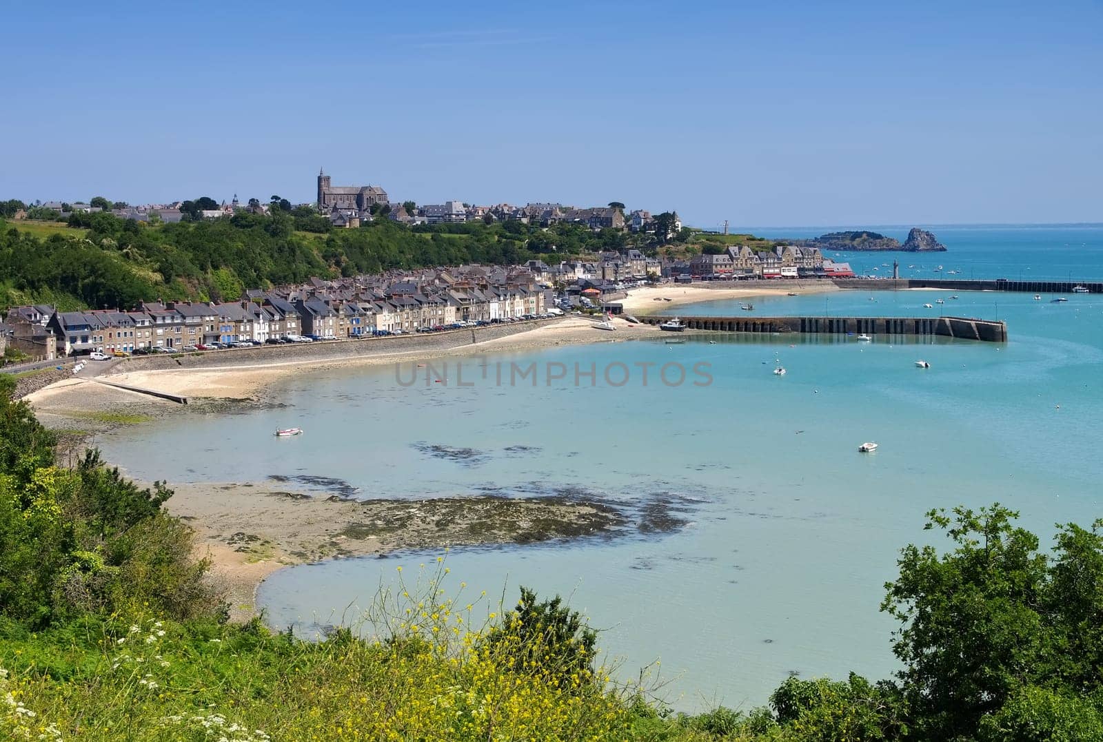 City of Cancale on the Emerald Coast in Brittany - beach and town at Cancale,Emerald Coast of Northern Brittany in France
