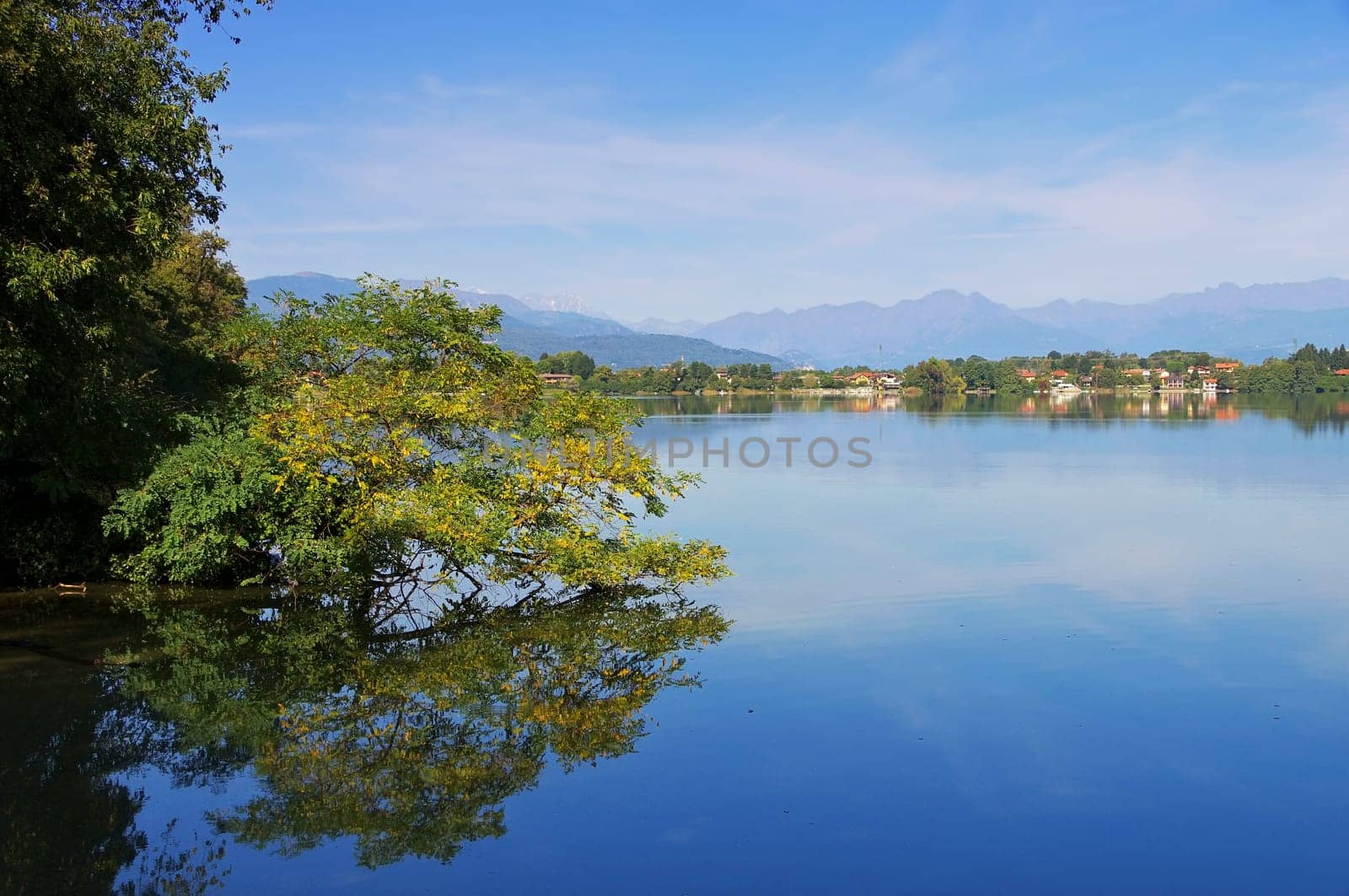 Lago di Months and Alps in Northern Italy - Lago di Monate and Alps in northern Italy