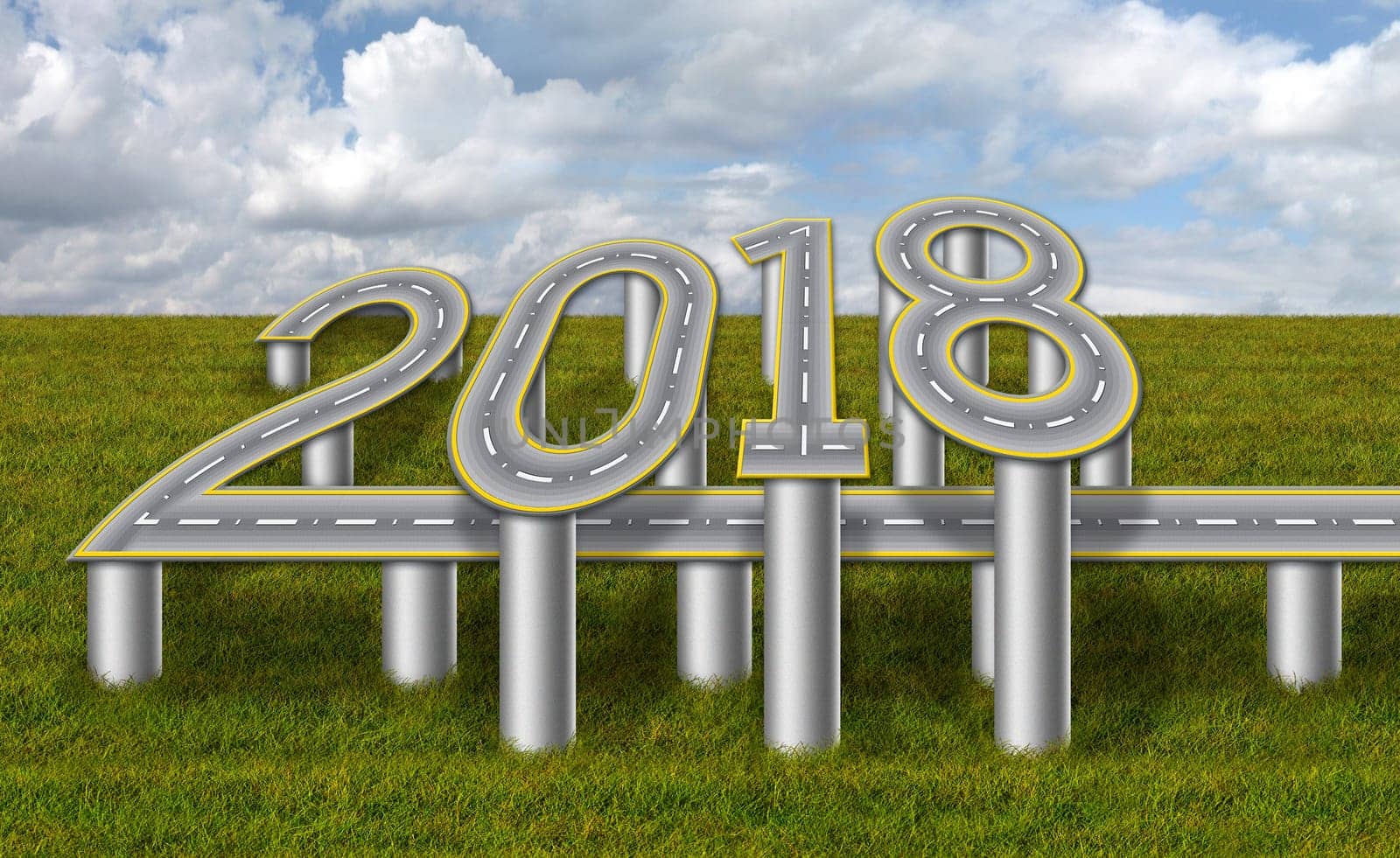 3D Illustration of the year 2018 as an elevated road..