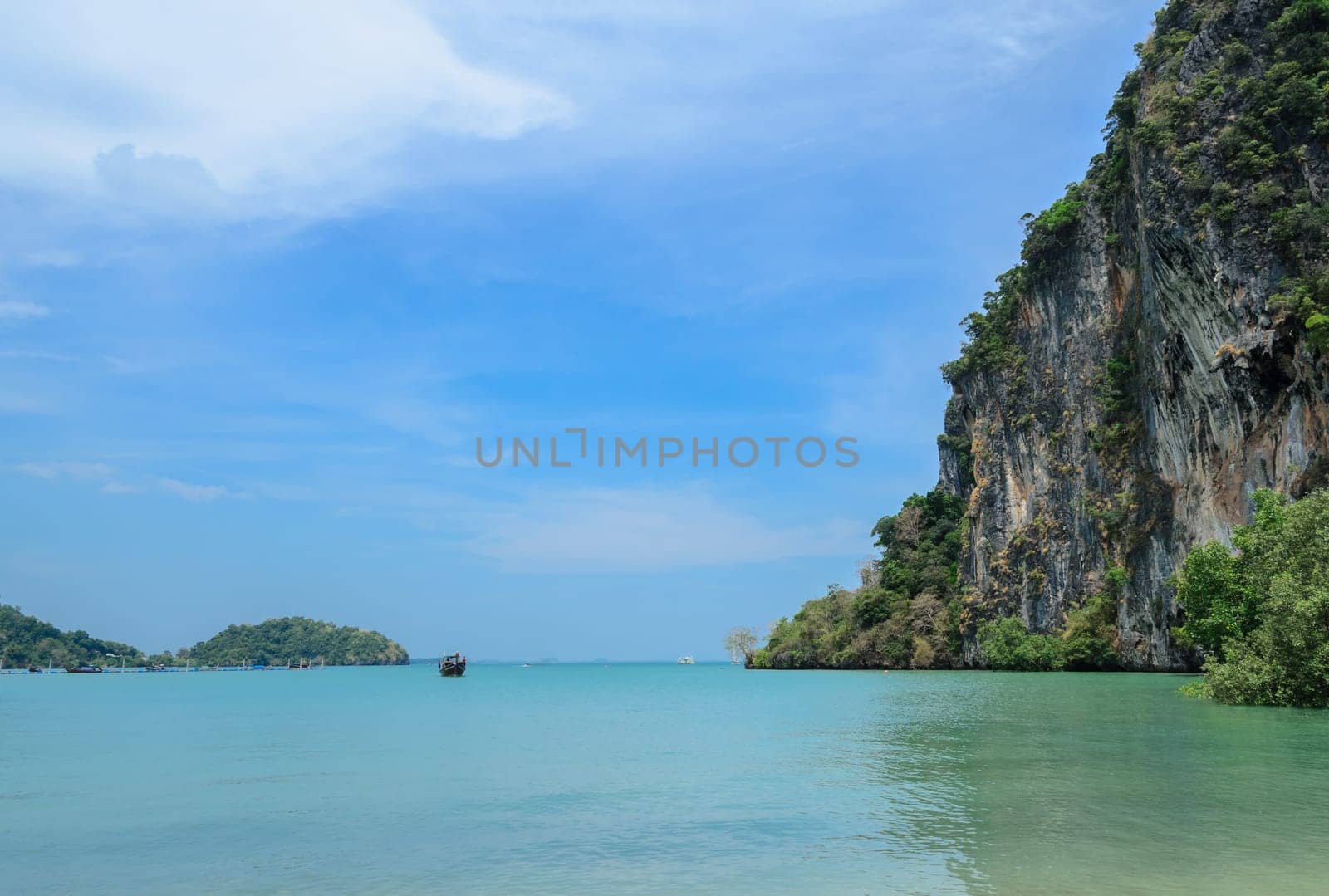 Beautiful limestone mountain cliff and natural attractions at Railay beach in Krabi Province, Thailand