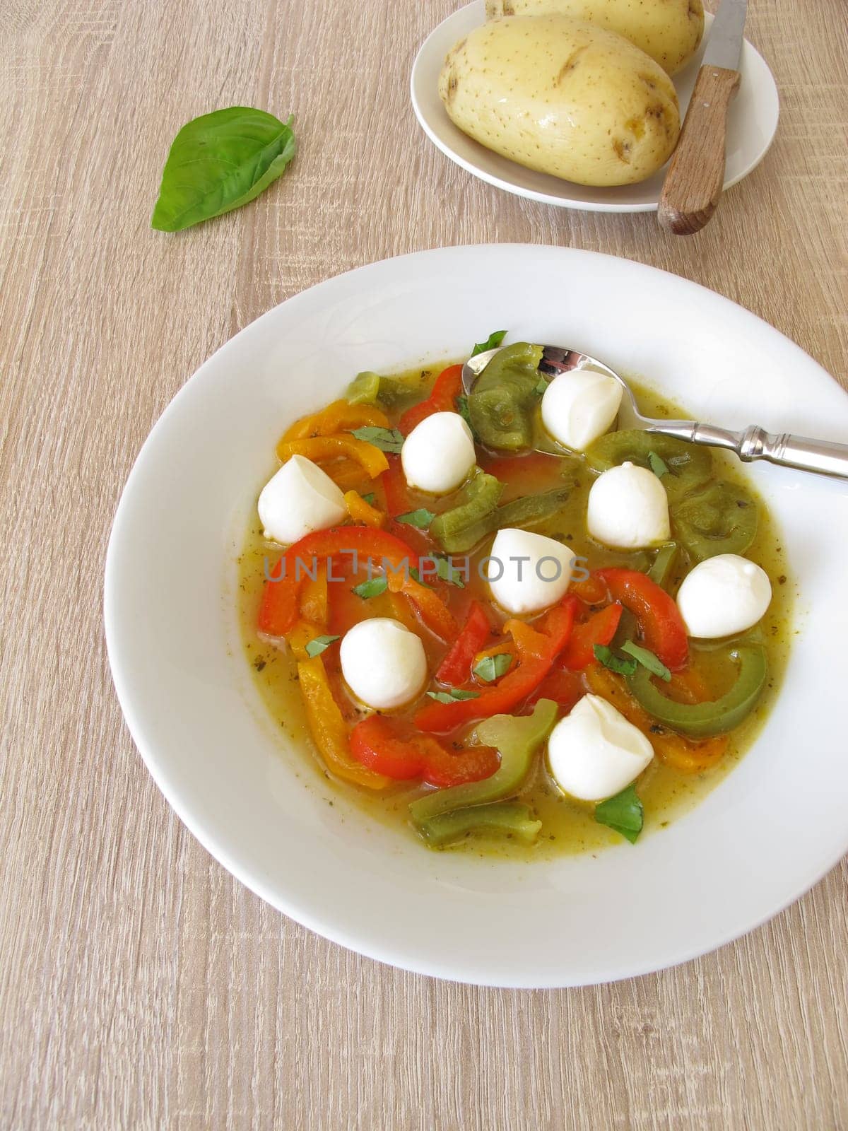 Bell pepper vegetables in marinade with cheese balls