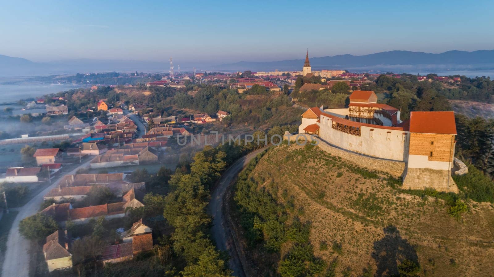 Aerial view of the Feldioara fortress. Transylvania, Romania