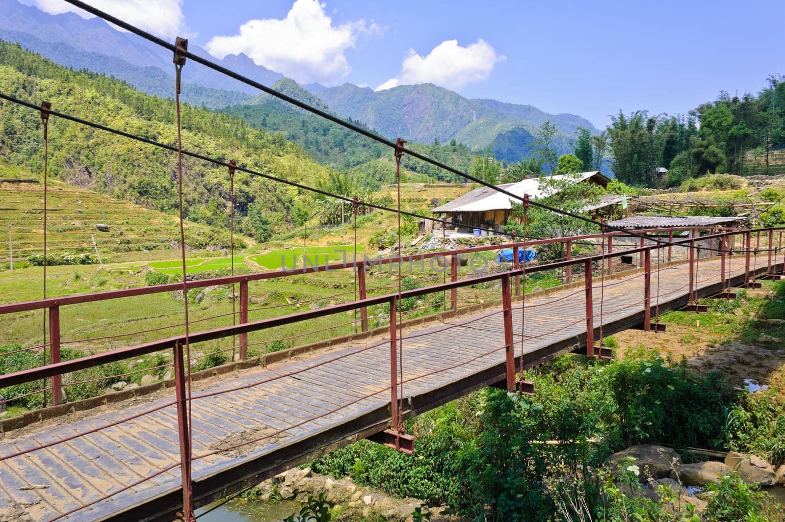 Red bridge in Cat Cat village in Sapa, Vietnam