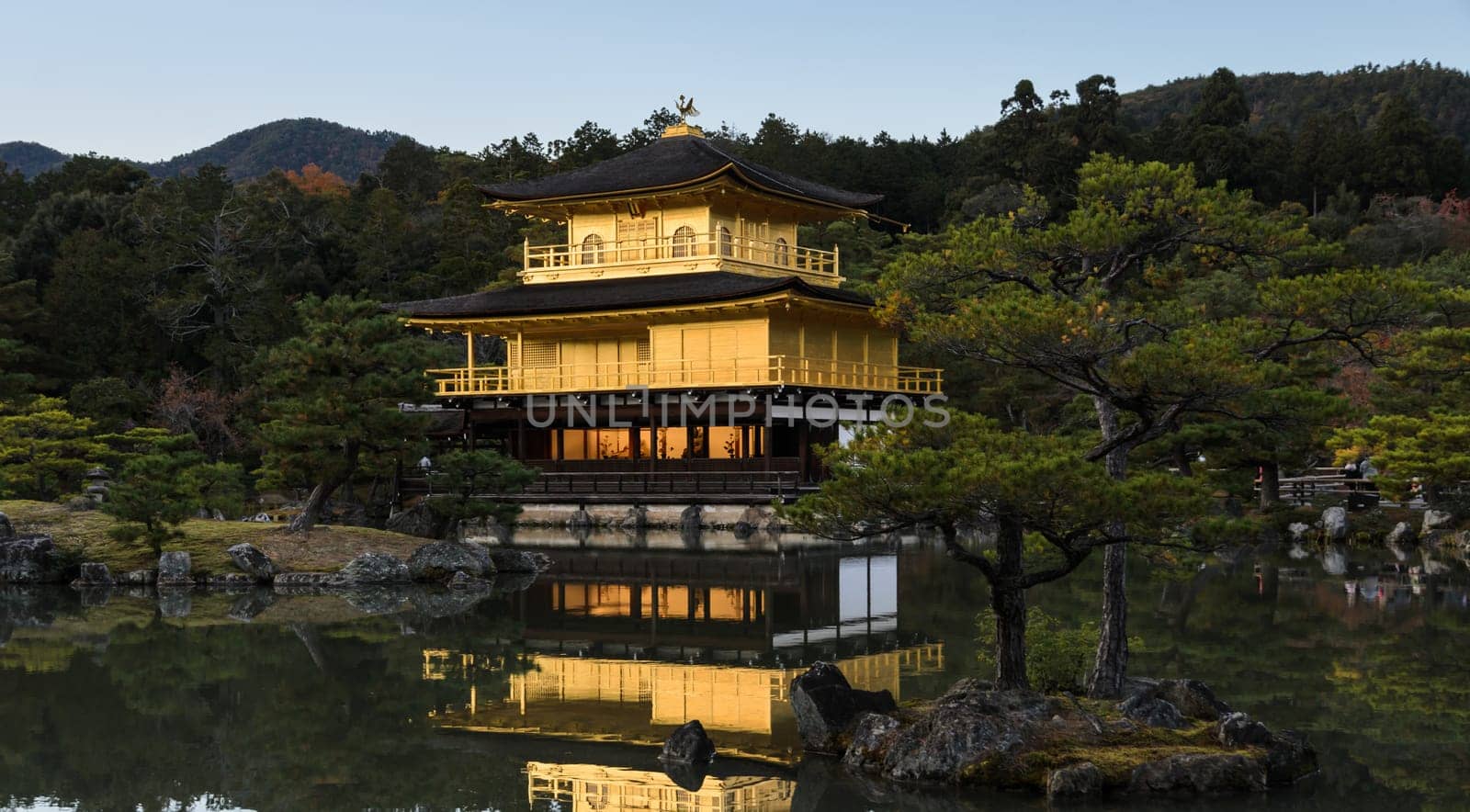 Stunning view of Kinkaku-ji, Temple of the Golden Pavilion in Kyoto, Japan
