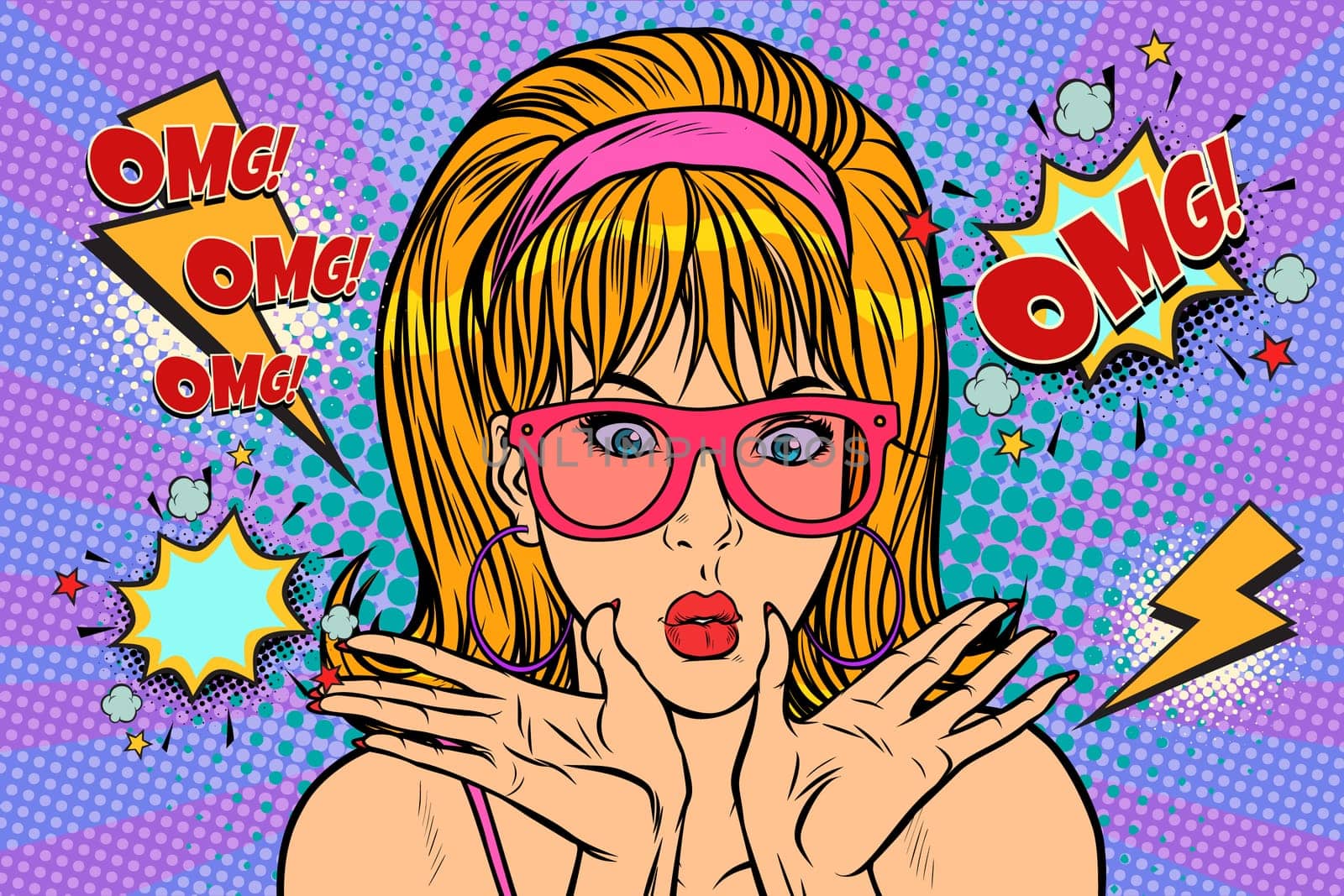 Energy OMG comic woman. Pop art retro vector illustration