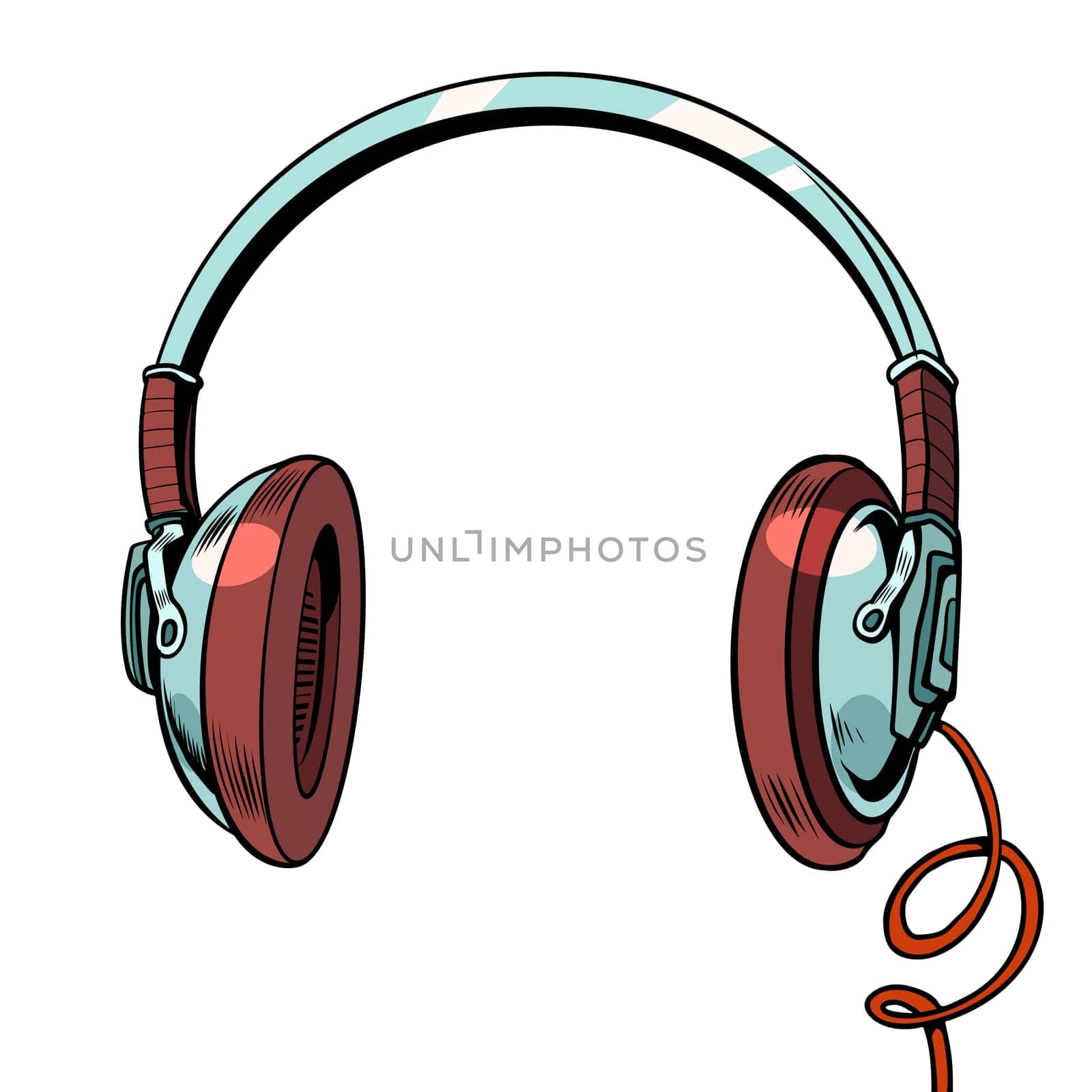 Stylish audio headphones isolated on white background. Pop art retro vector illustration