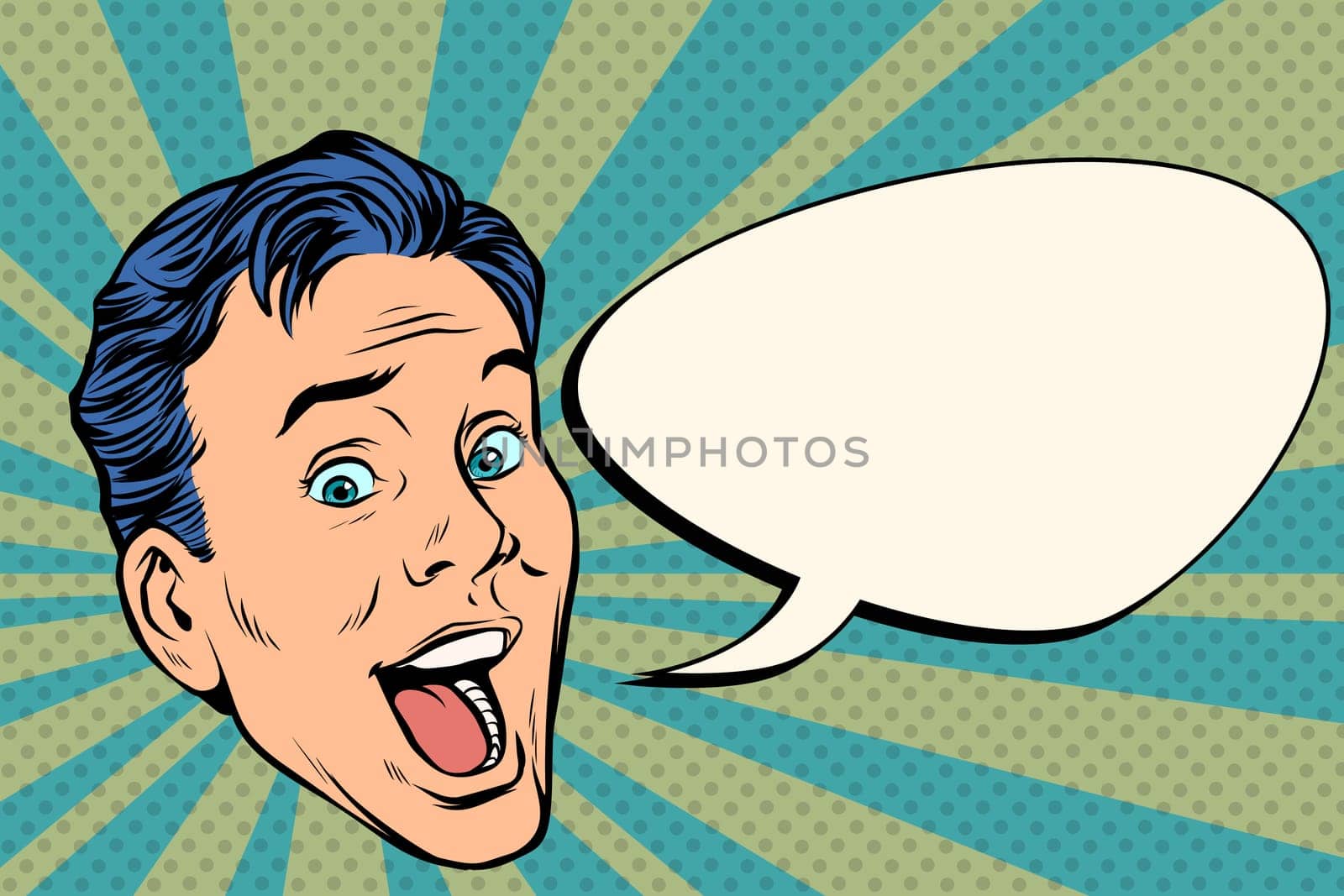 Pop art Caucasian man head. Pop art retro vector illustration