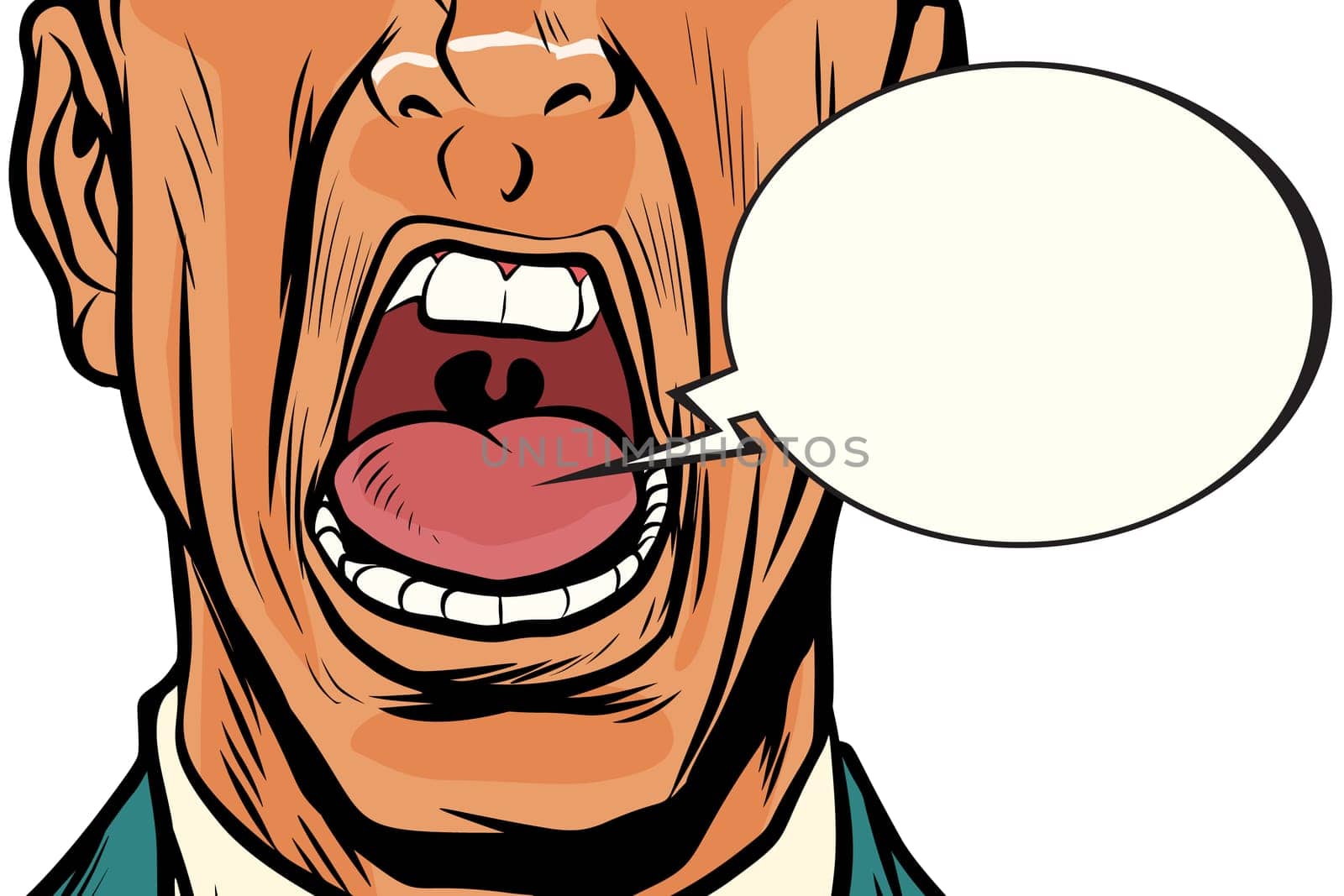 close-up mouth screams male, panic face. Pop art retro vector illustration