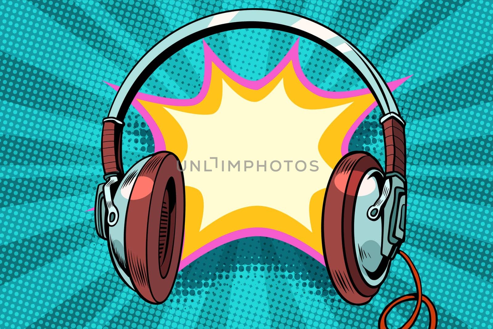 headphones comic bubble audio. Pop art retro vector illustration