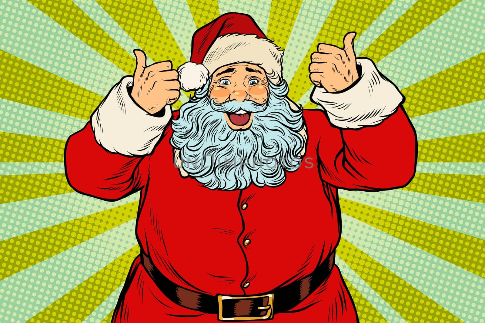 Thumb up happy Santa Claus. Pop art retro vector illustration