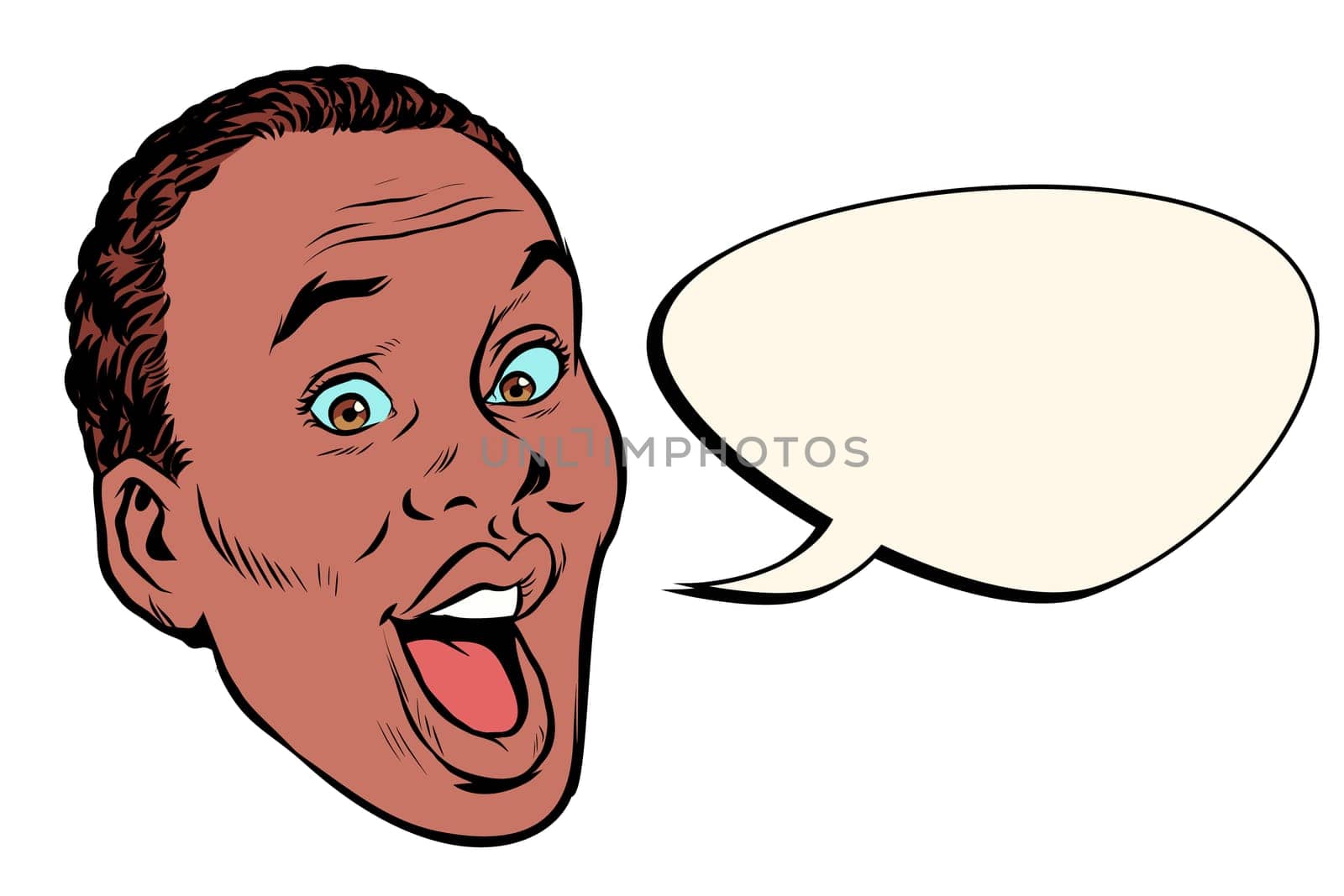 African man head isolated on white background. Pop art retro vector illustration