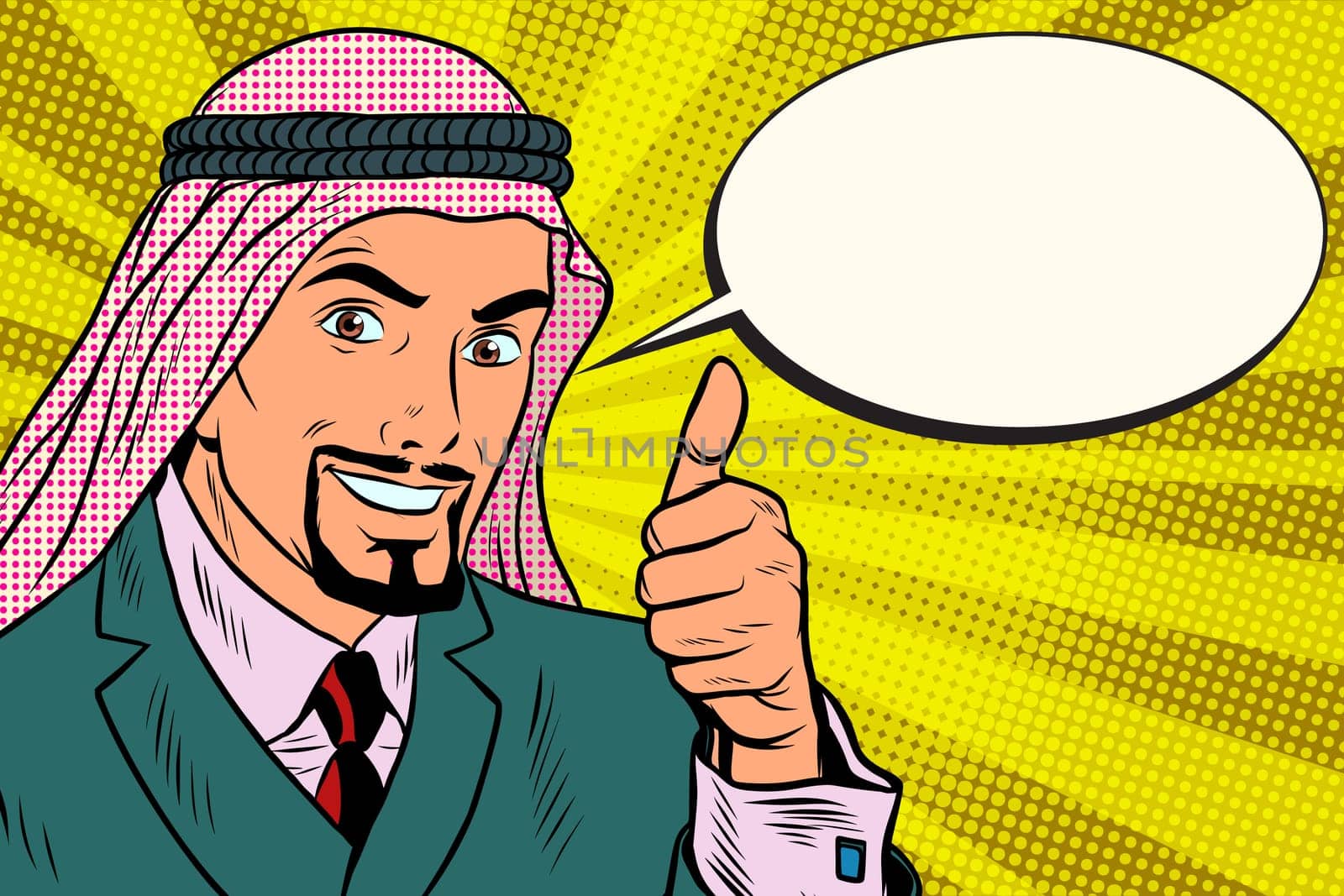 thumbs up, Arab businessman do like. Pop art retro vector illustration