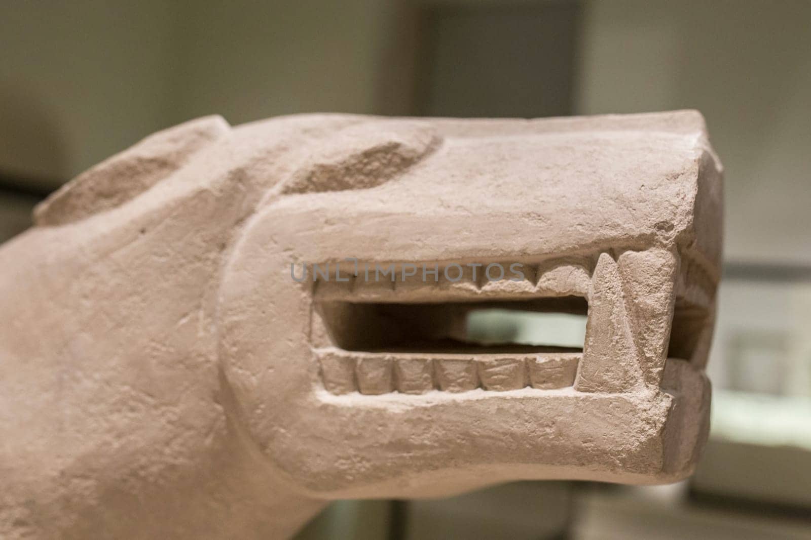 Madrid, Spain - November 10th, 2017: Lioness of Baena belonging to Iberian Culture. Head detail. National Archaeological Museum, Madrid