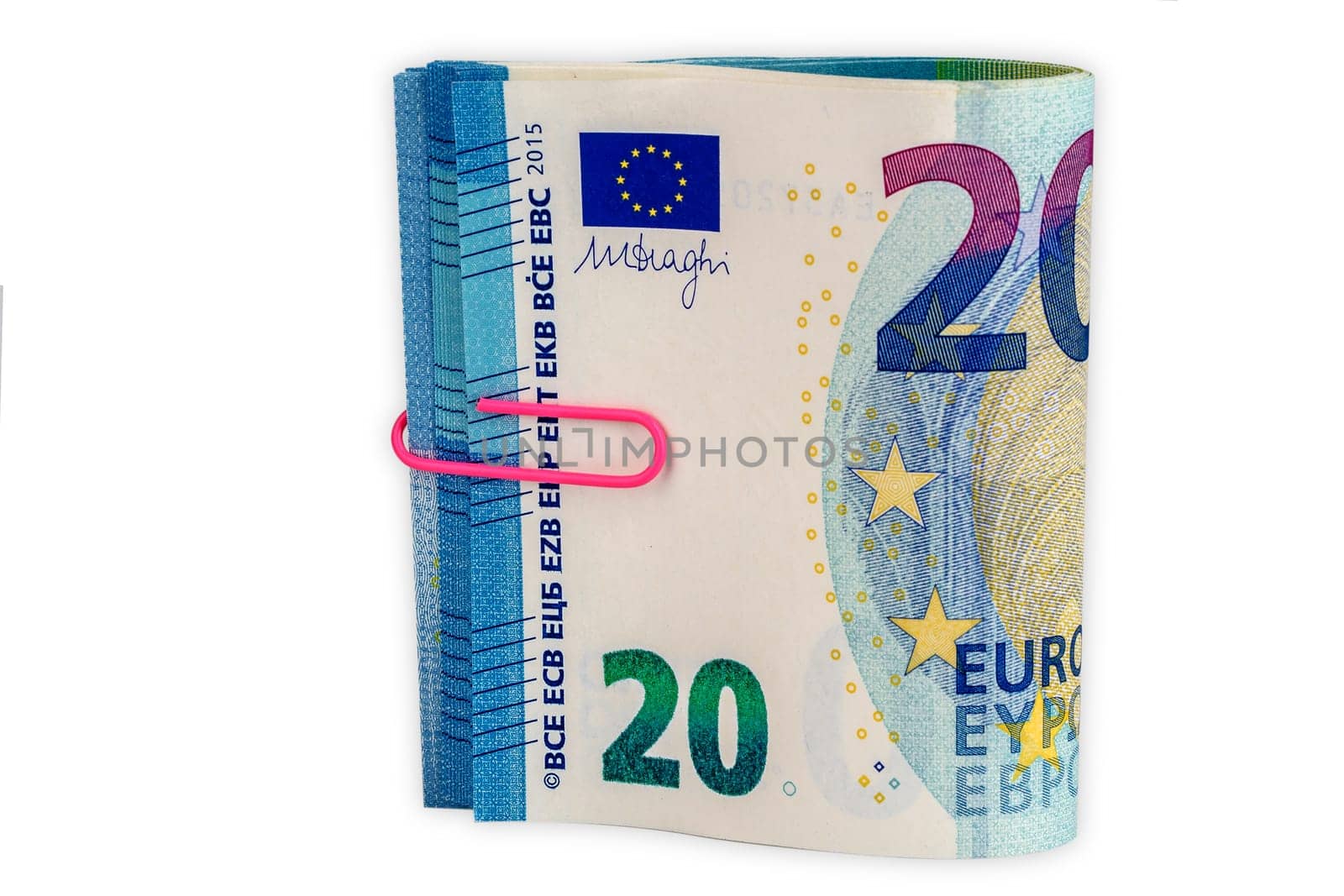 Banknotes 20 Euro exempt on white background