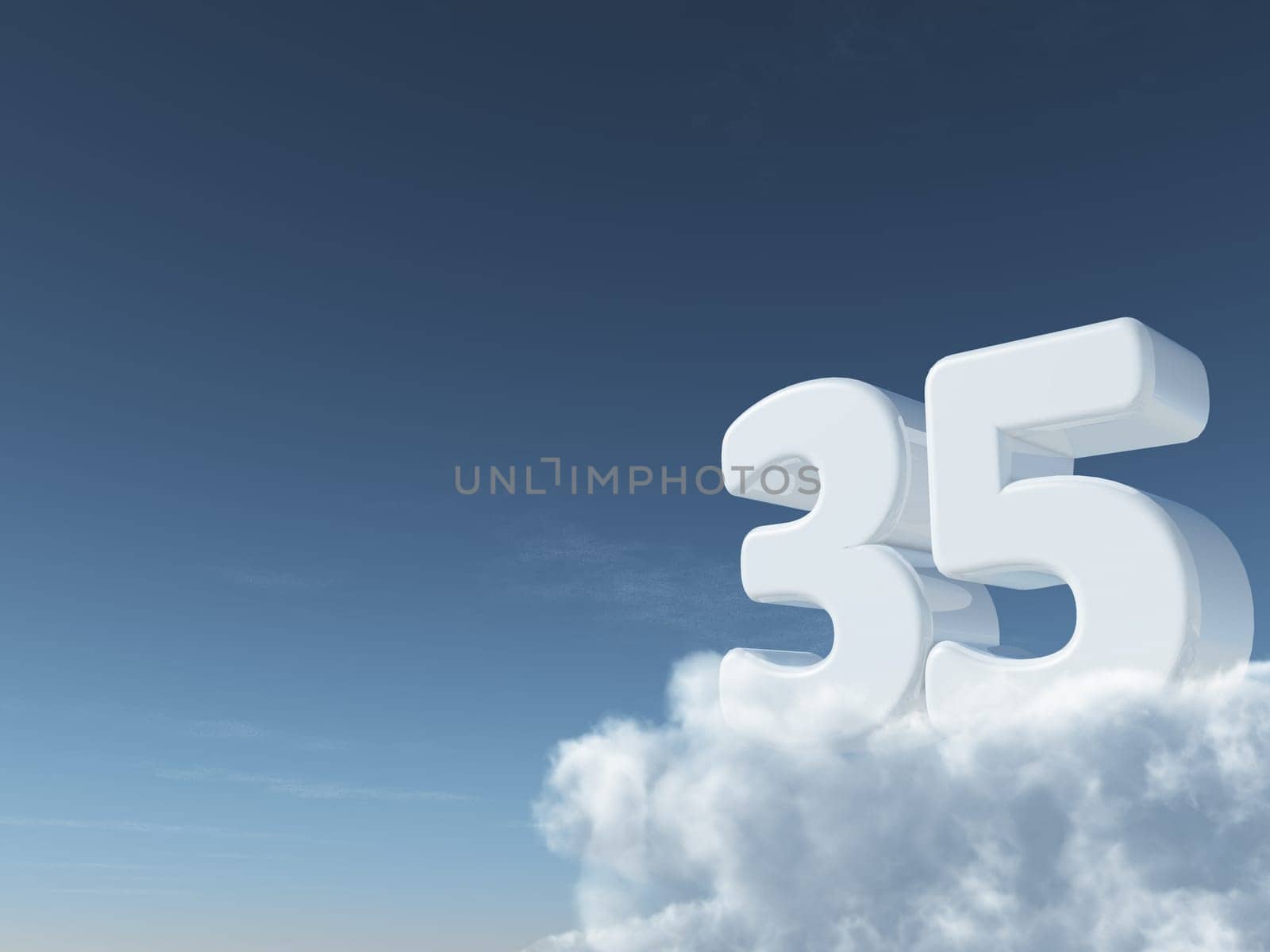 the number thirty-five on clouds - 3d rendering