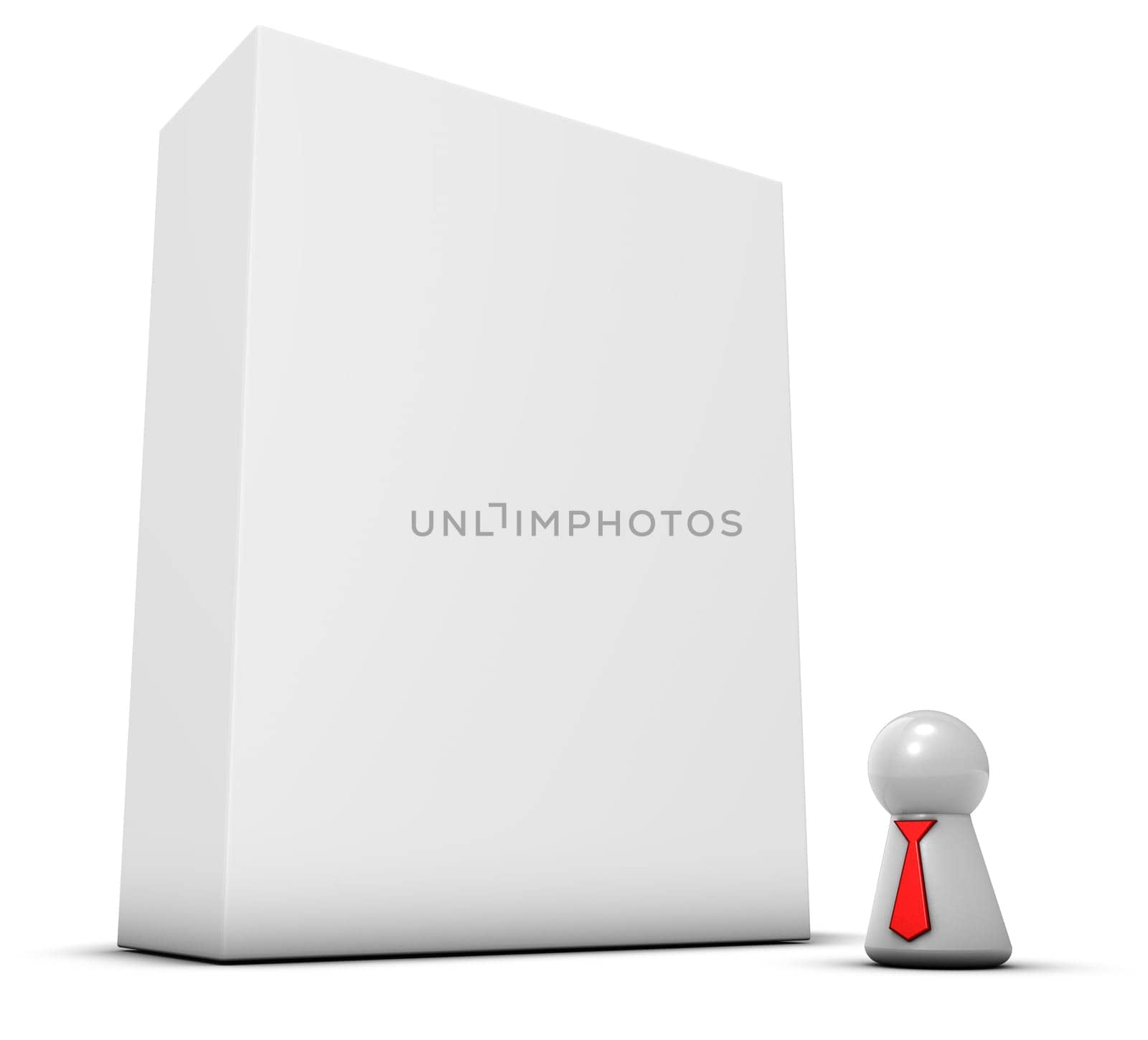 game figure with tie and white box - 3d rendering