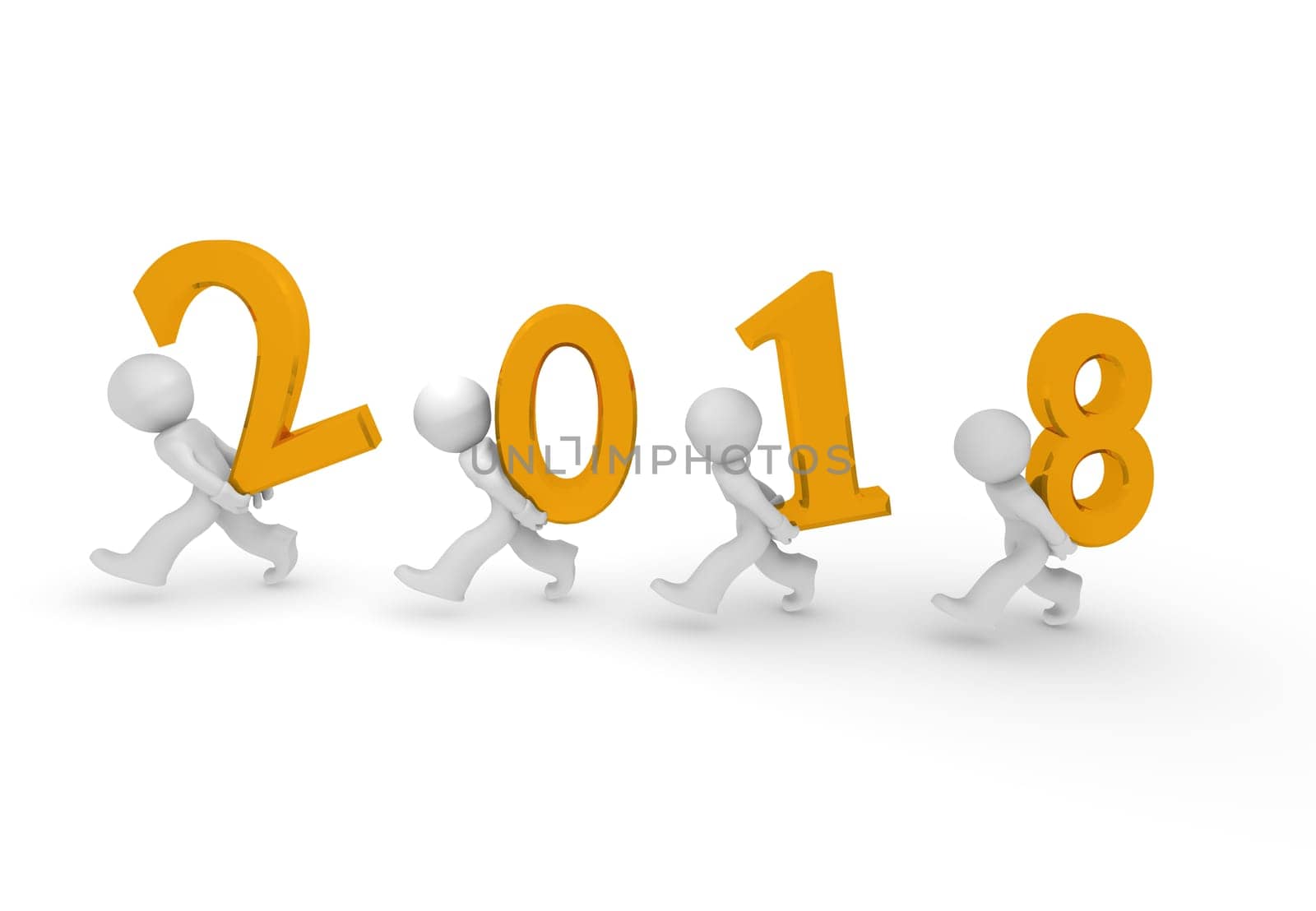 3d rendering of four character with the golden number 2018