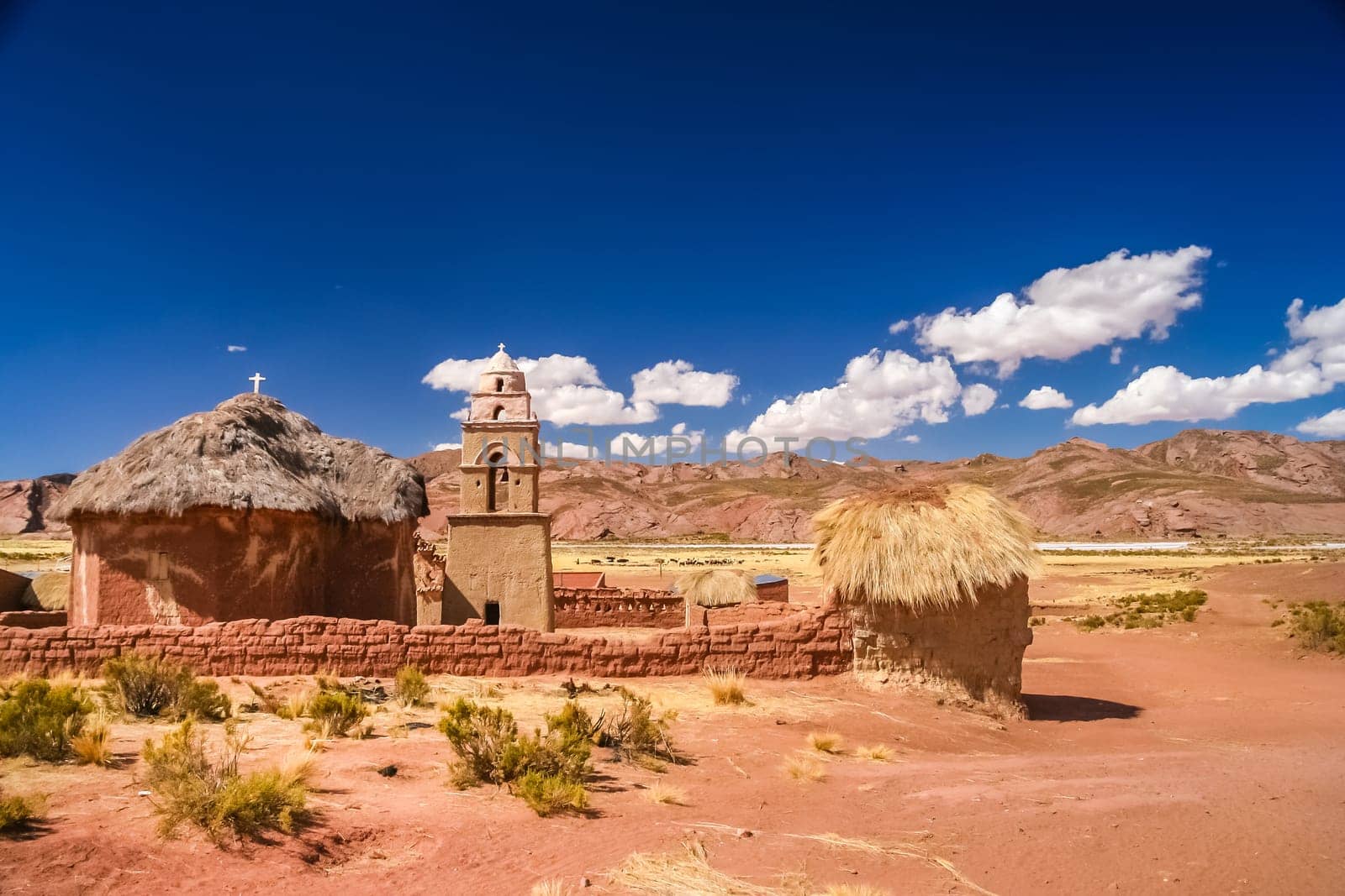 Small old church in a small bolivian village on the way from Curahuara to La Junta near Oruro, Bolivia
