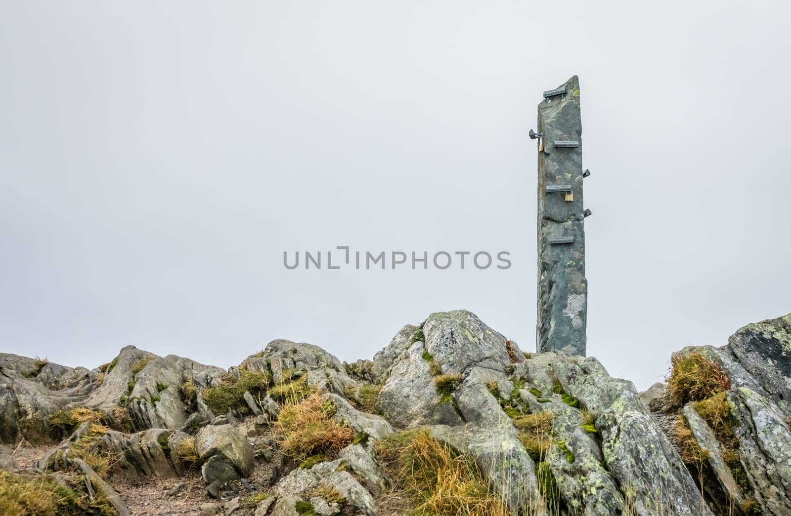 Stone memorial on the summit of Mount Ulriken, Bergen, Norway