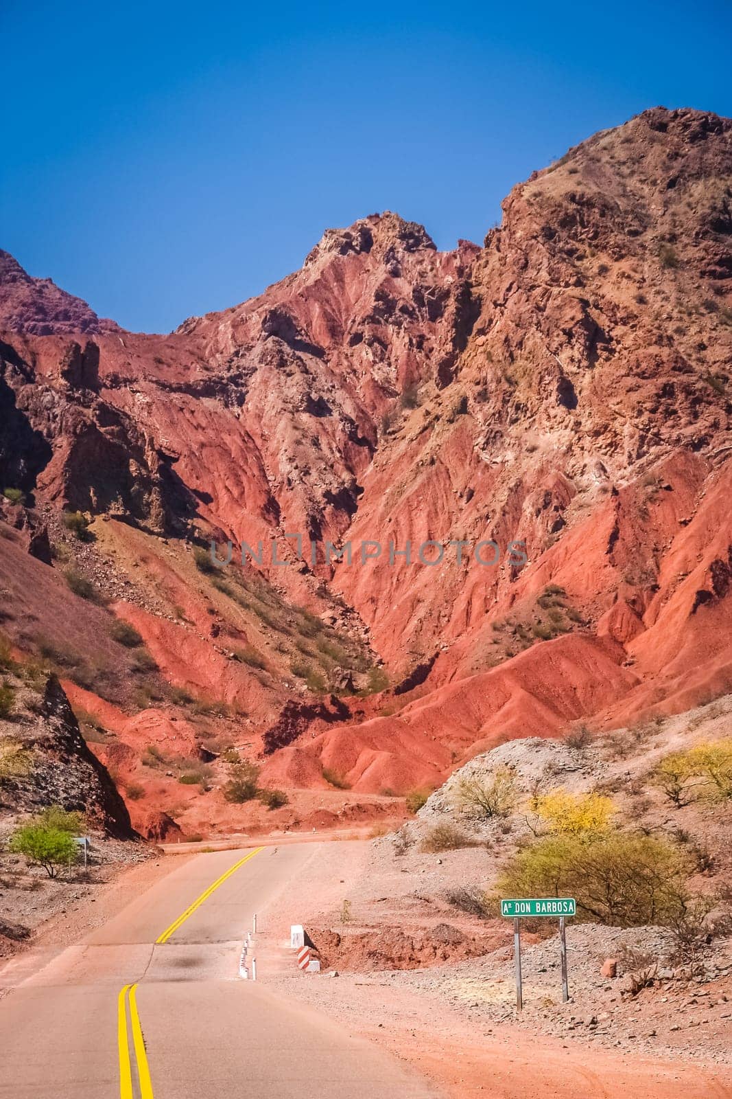 Road through colourful polychromic mountains in Northern Argentina