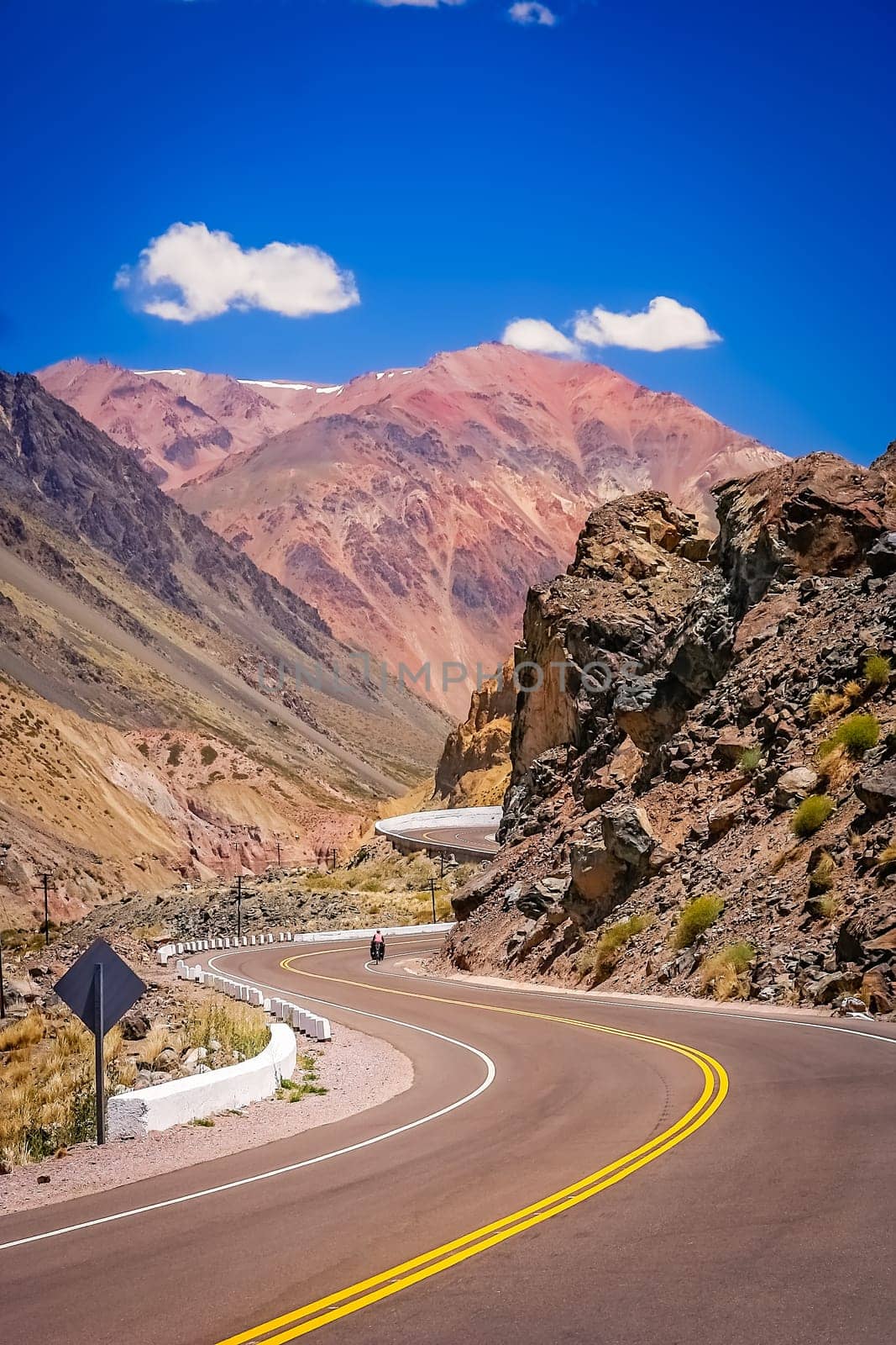 Winding road through stunning mountain scenery from Mendoza in Argentina to Chile over the Andes range