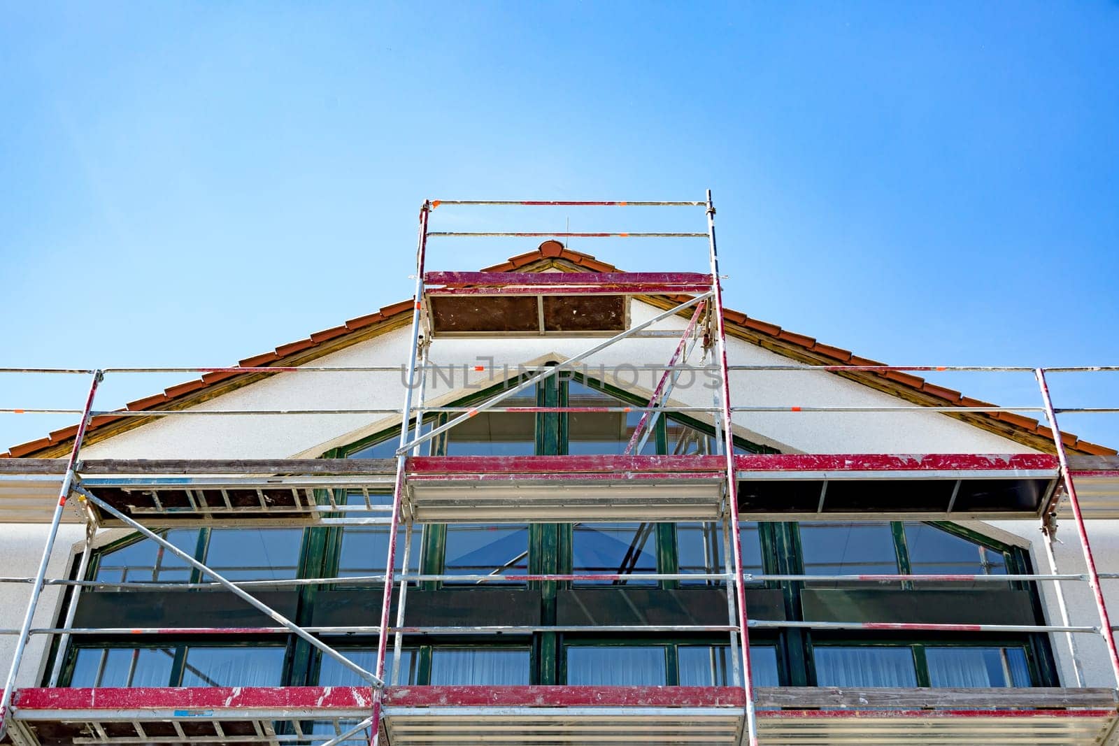 Scaffolding on a public building in detail