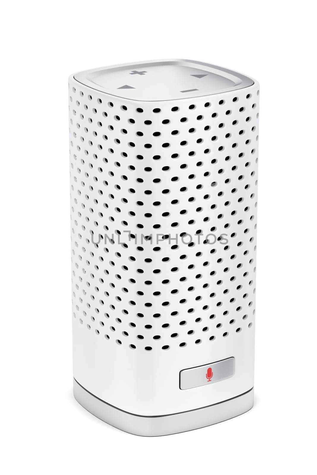 Smart speaker with integrated virtual assistant on white background