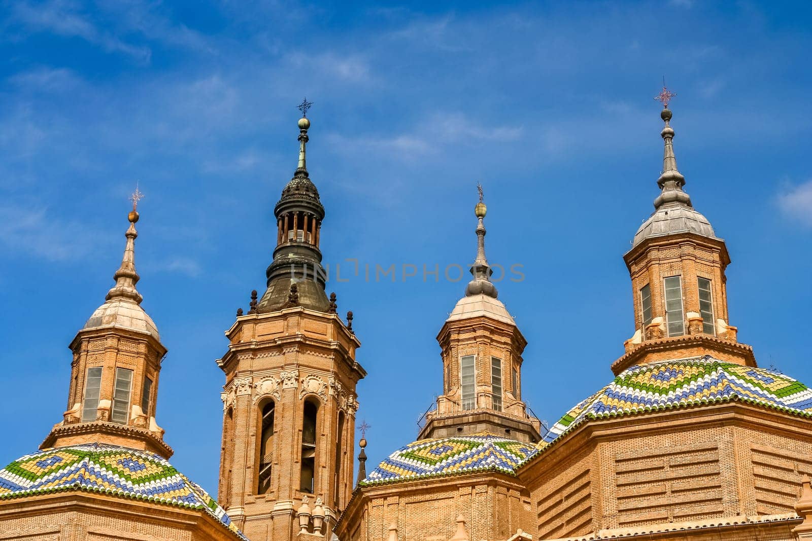 The domes of the Basilica Cathedral of Our Lady of the Pillar in Zaragoza, Spain