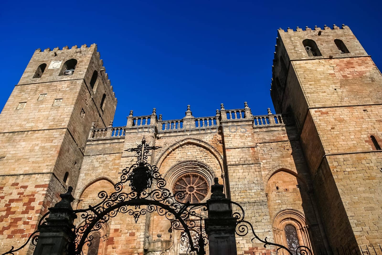 Front of an impressive Cathedral in an old part of city Siguenza in Spain