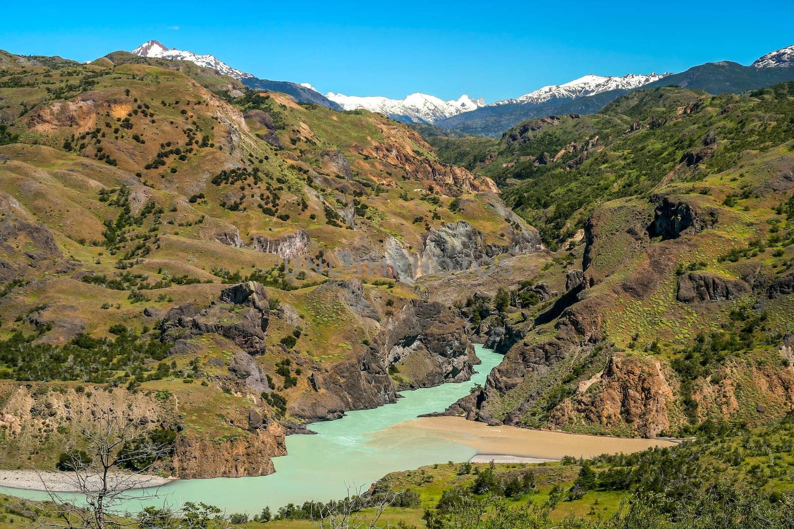 Confluence of the rivers in a beautiful part of Chilean Patagonia