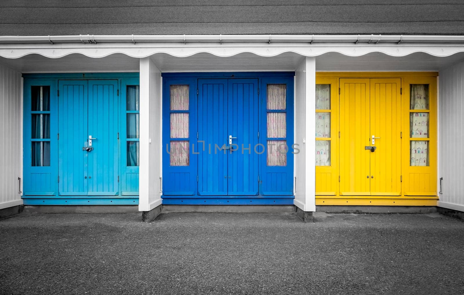 Colourful beach huts doors in Bournemouth, Dorset, England