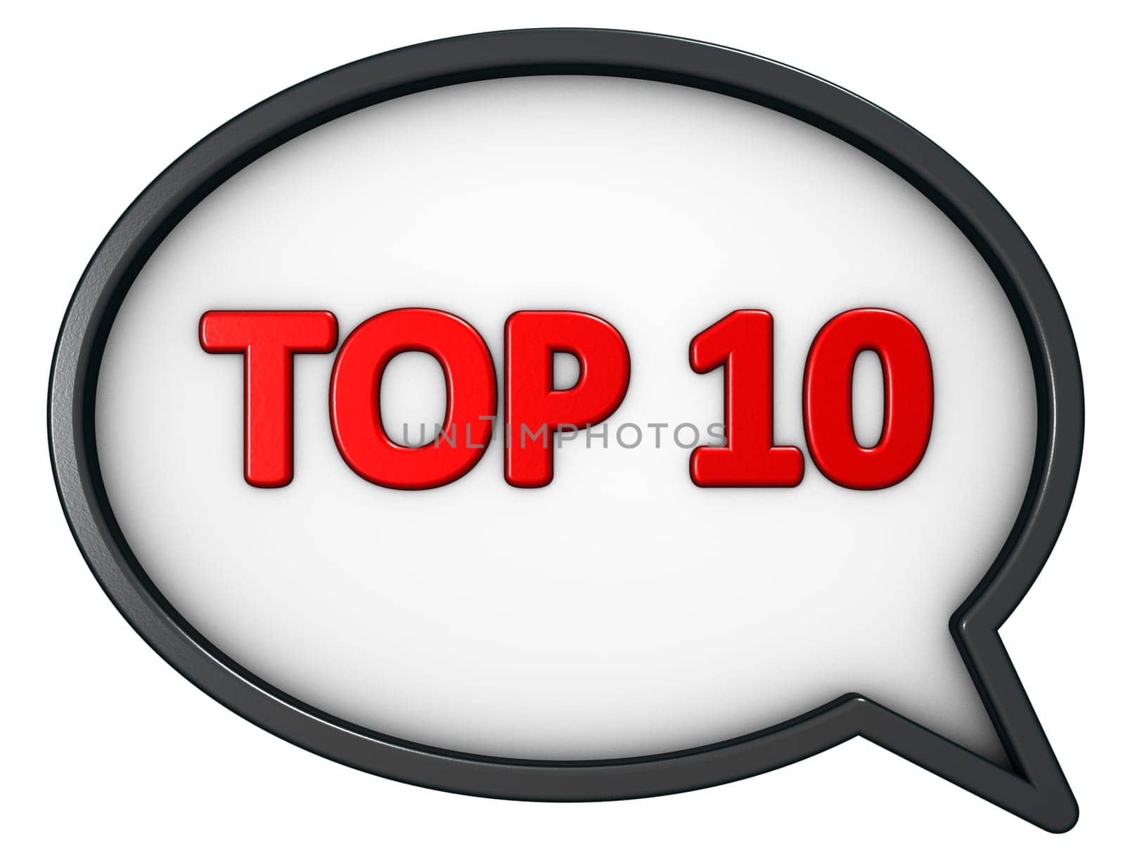 top 10 - text in speech bubble - 3d rendering