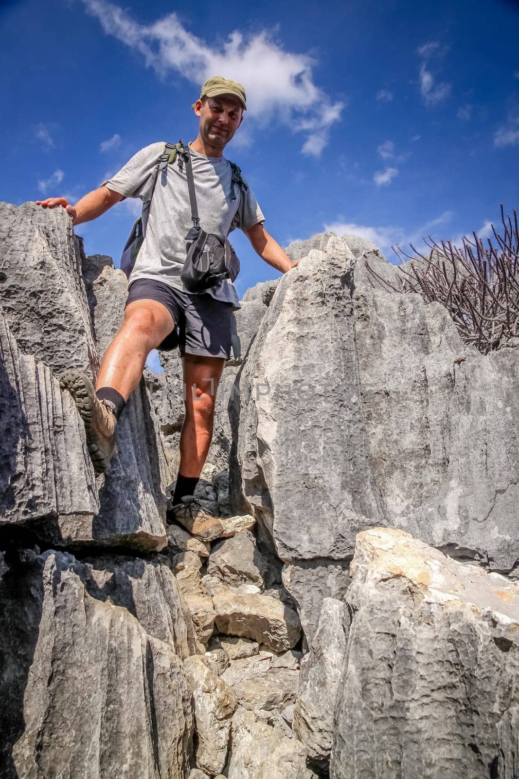 Tourist on the trail in Ankarana National Park in Madagascar