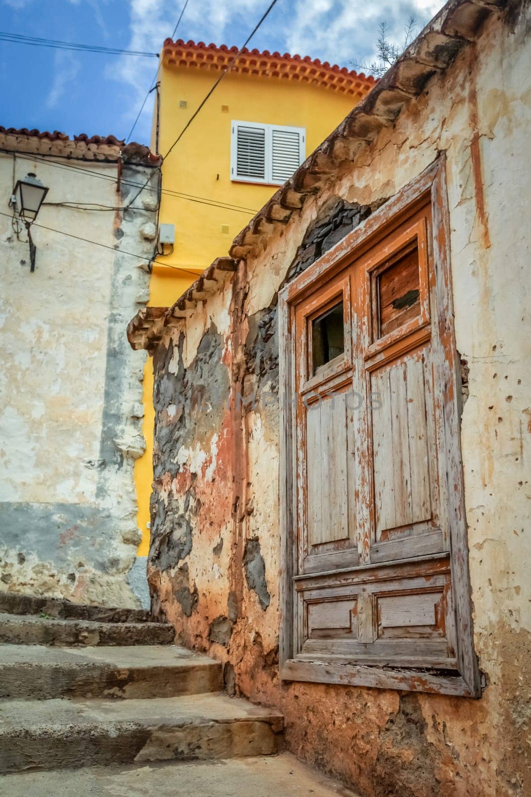 Old colonial architecture of Vallehermoso, little town on La Gomera Island, Canaries, Spain