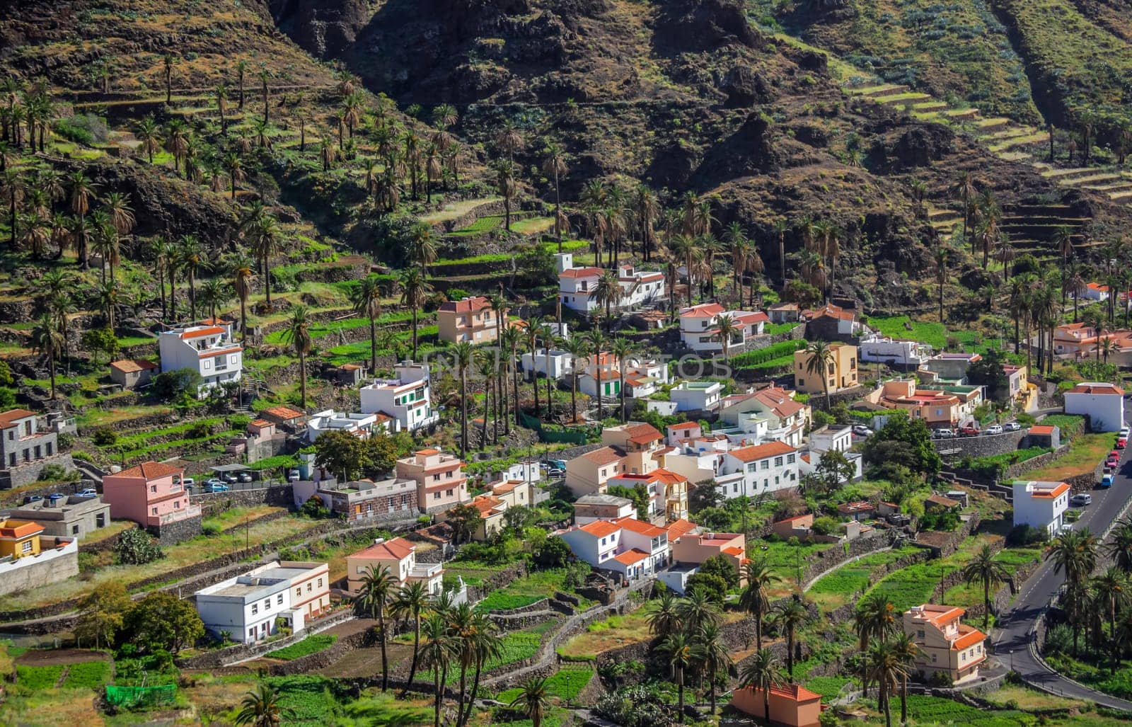 Hillside homes in the Valle Gran Rey on the island of La Gomera, Canary Islands, Spain