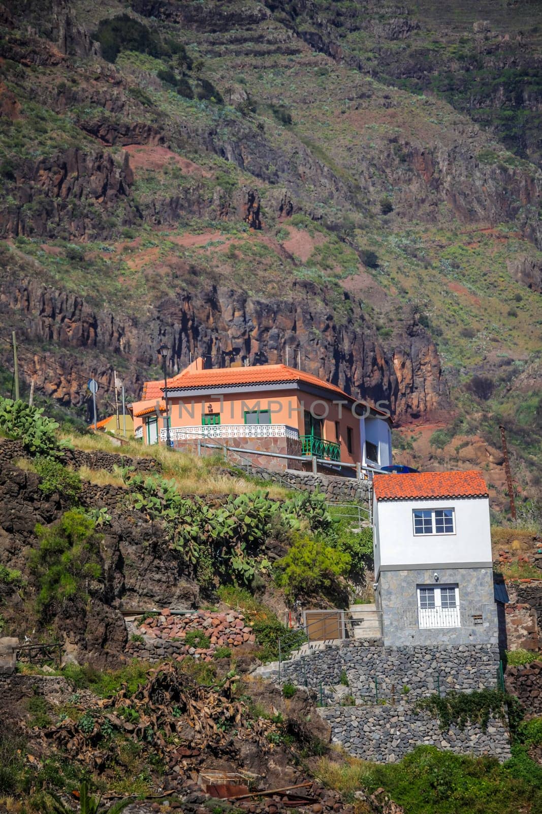 Hillside homes in the Valle Gran Rey on the island of La Gomera, Canary Islands, Spain