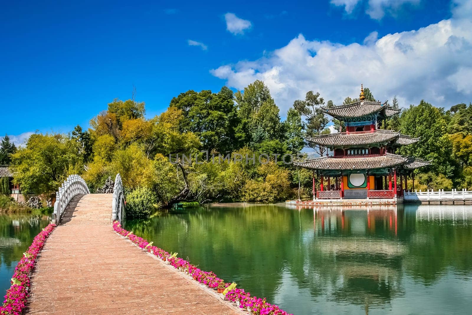 The famous Black Dragon Pool and pagoda in Yunnan province, China