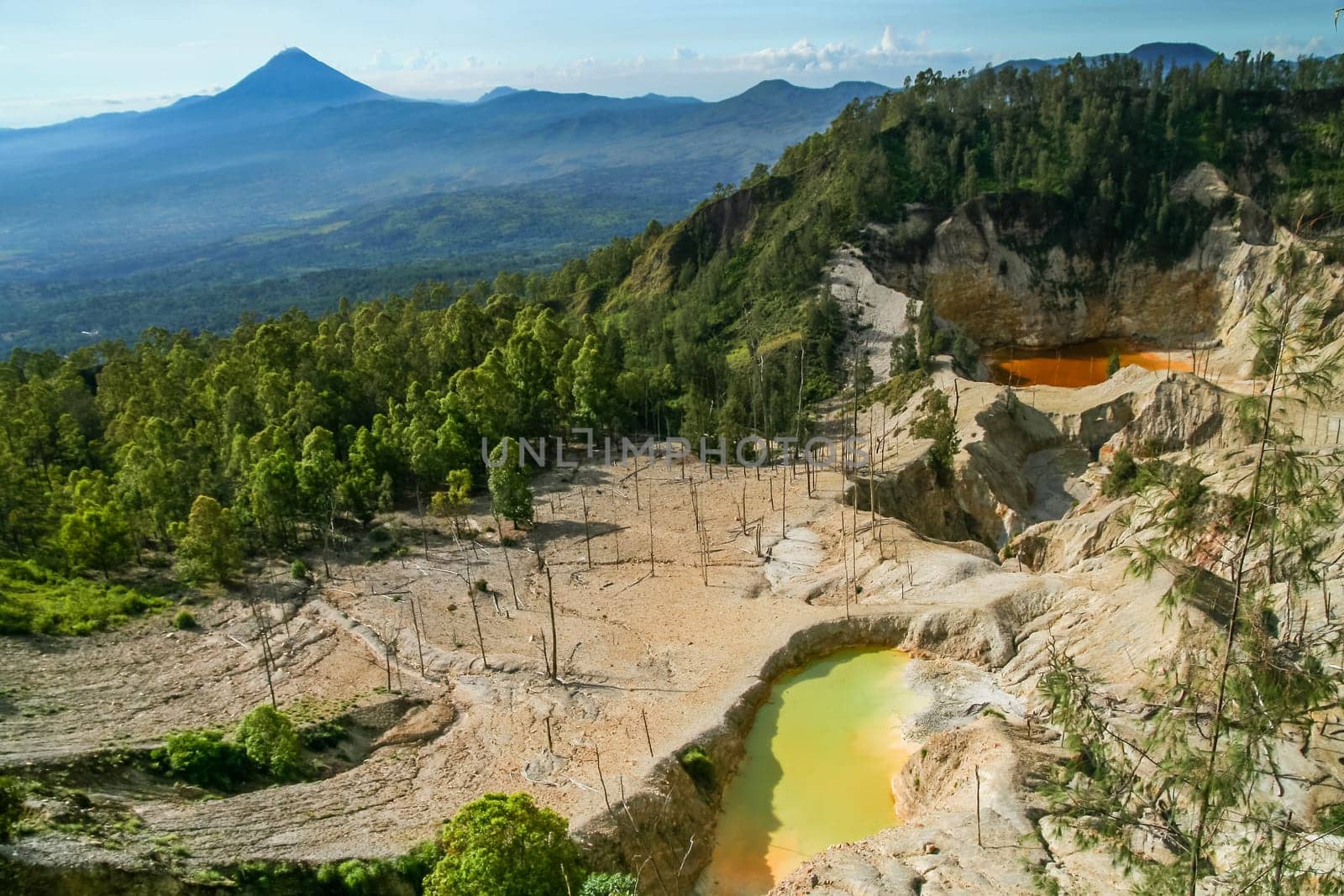 Crater lakes of stunning Wawo muda volcano in Flores in Indonesia