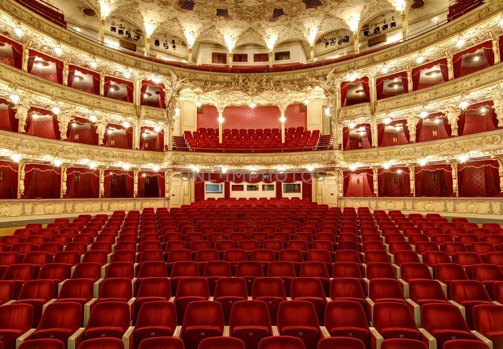 PRAGUE, CZECH REPUBLIC - DECEMBER 21, 2016: The State Opera, Prague - Empty auditorium before reconstruction