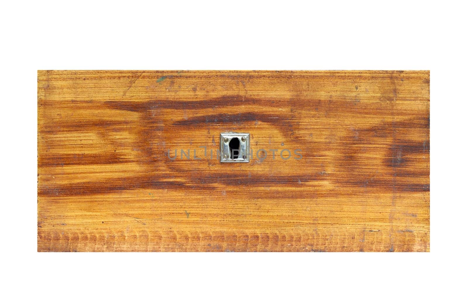 Detail of the old wooden drawer on white background - front view