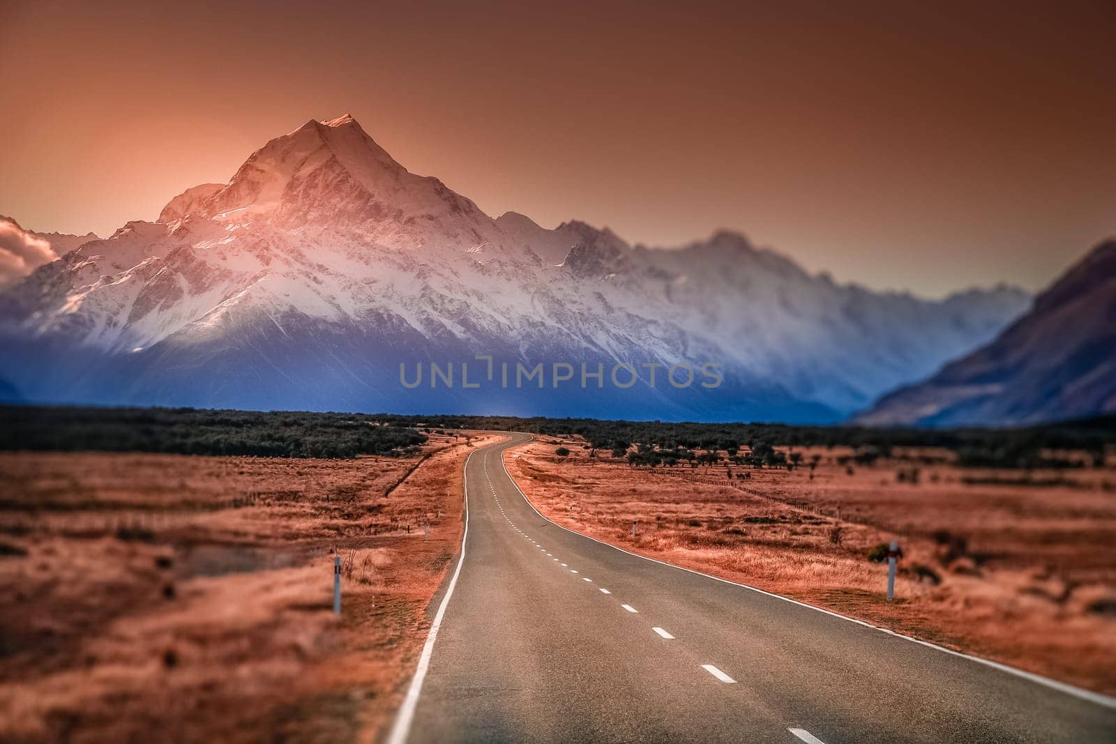 Beautiful road towards Mt Cook in New Zealand