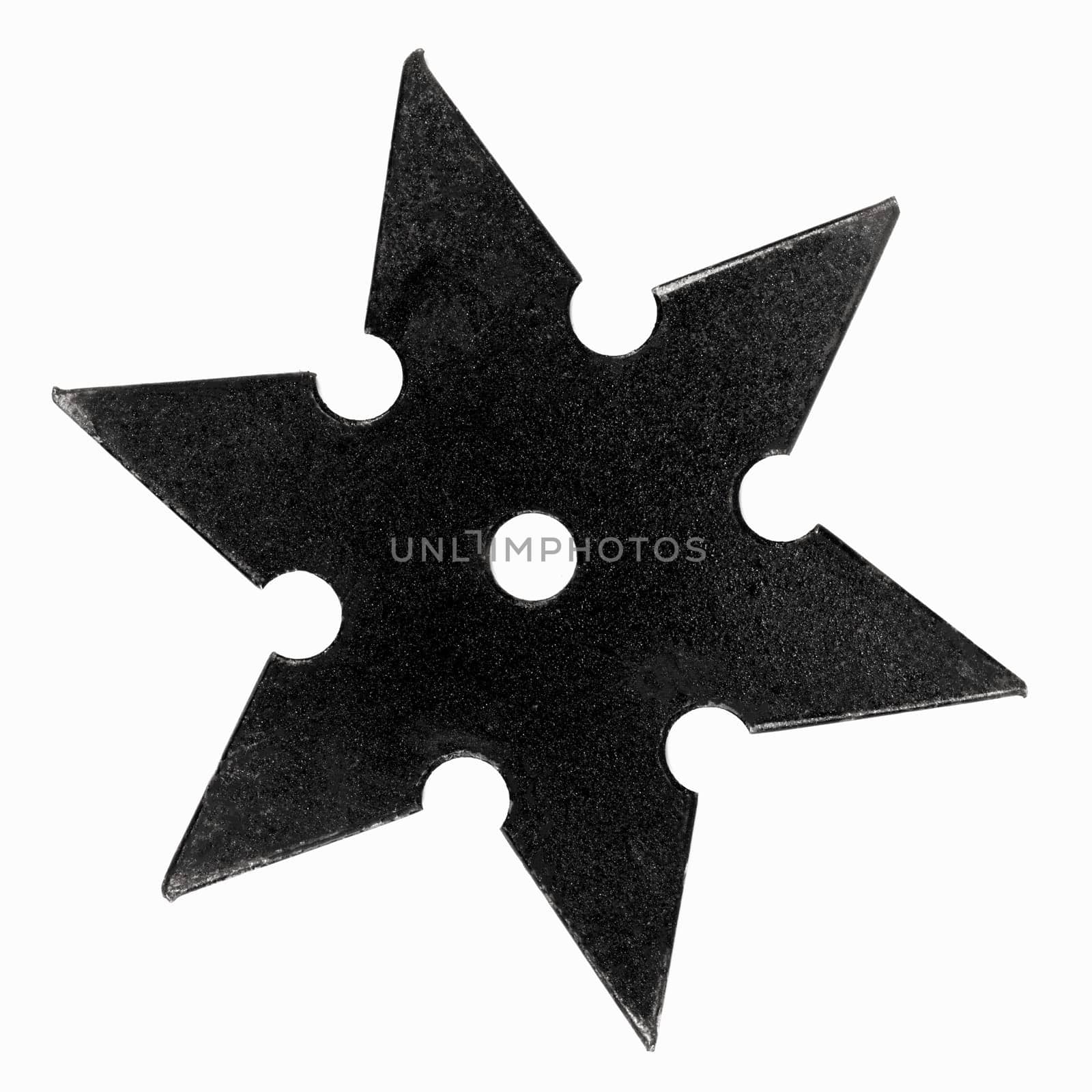 Black shuriken with star shape isolated on white background.