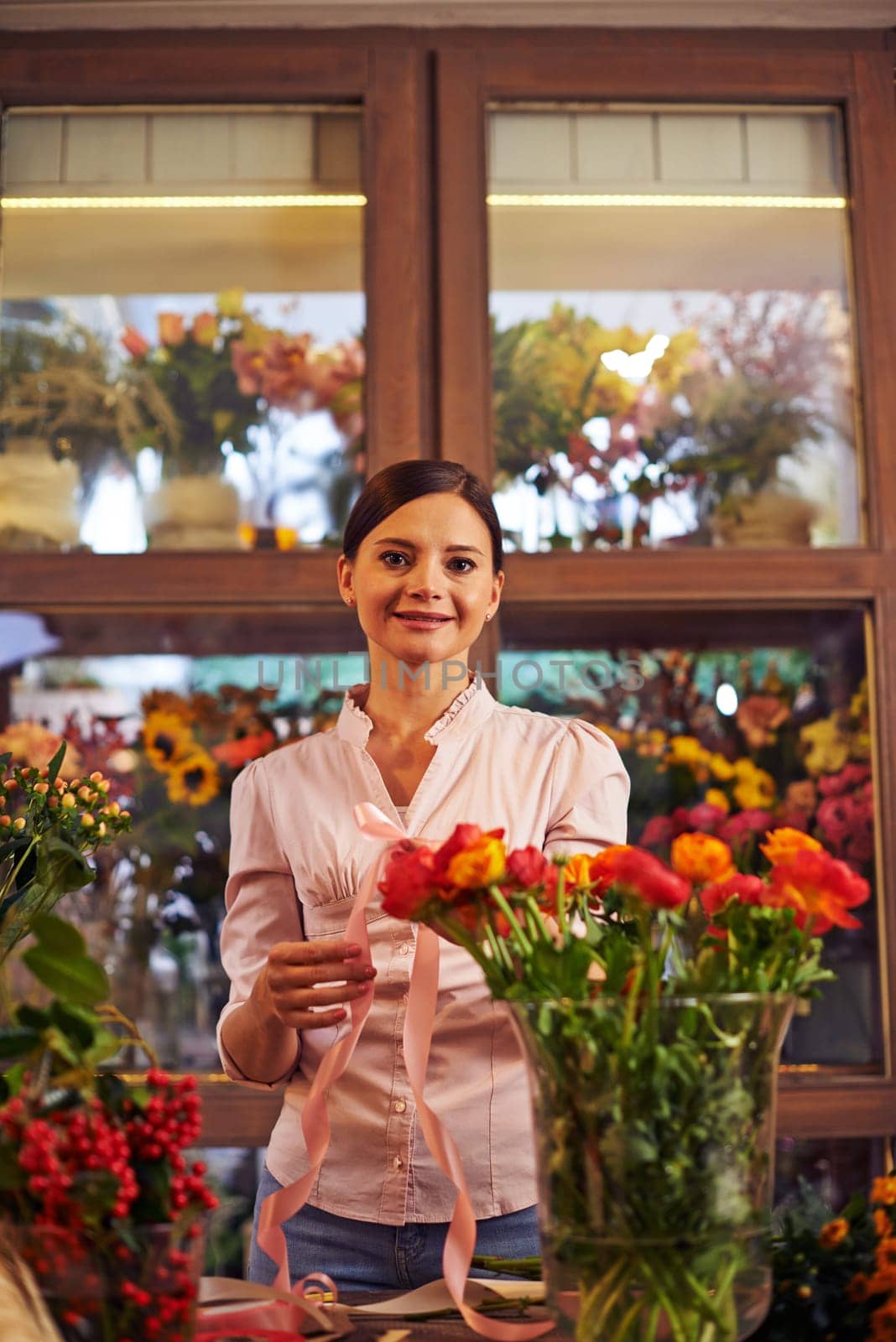 Portrait of a woman at flower shop