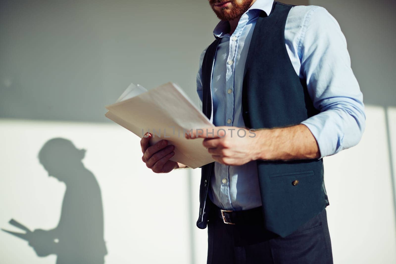 Businessman examining papers