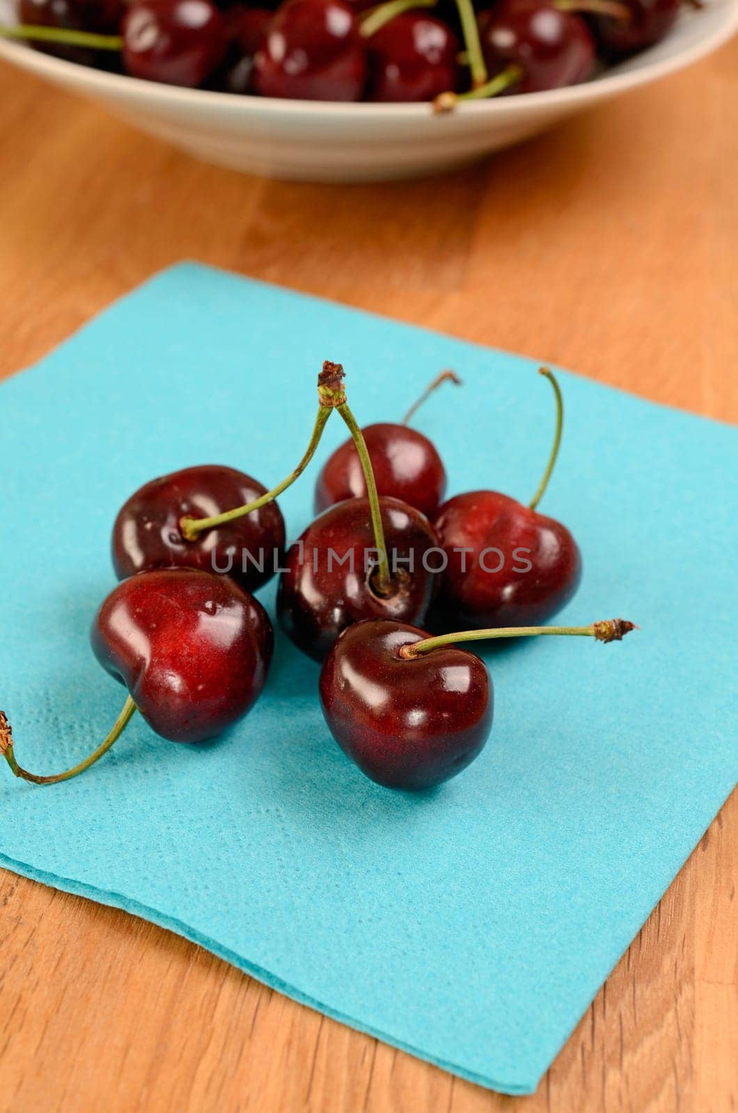 Fresh organic cherries on a plate