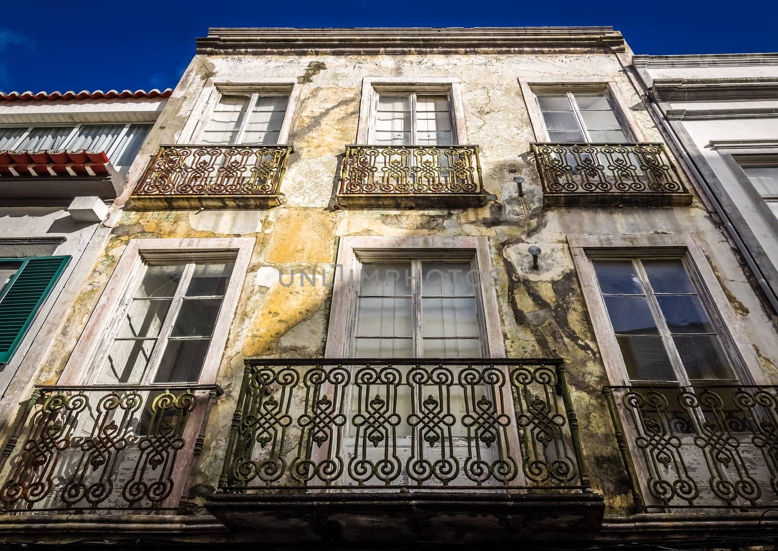 View of the restored old home in Ponta Delgada, Azores, Portugal