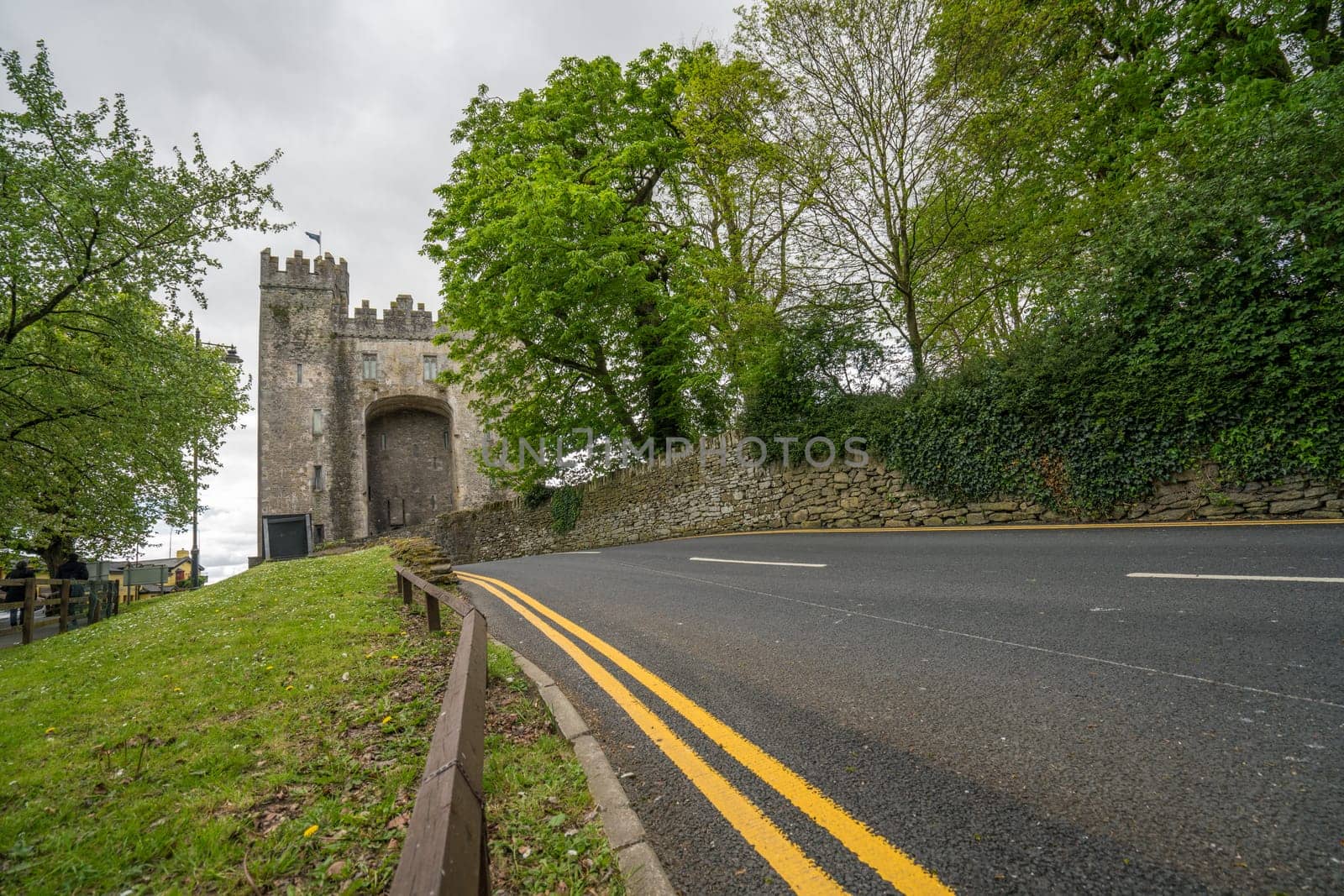 Road leading to the Bunratty castle on a cloudy day, county Clare, Ireland